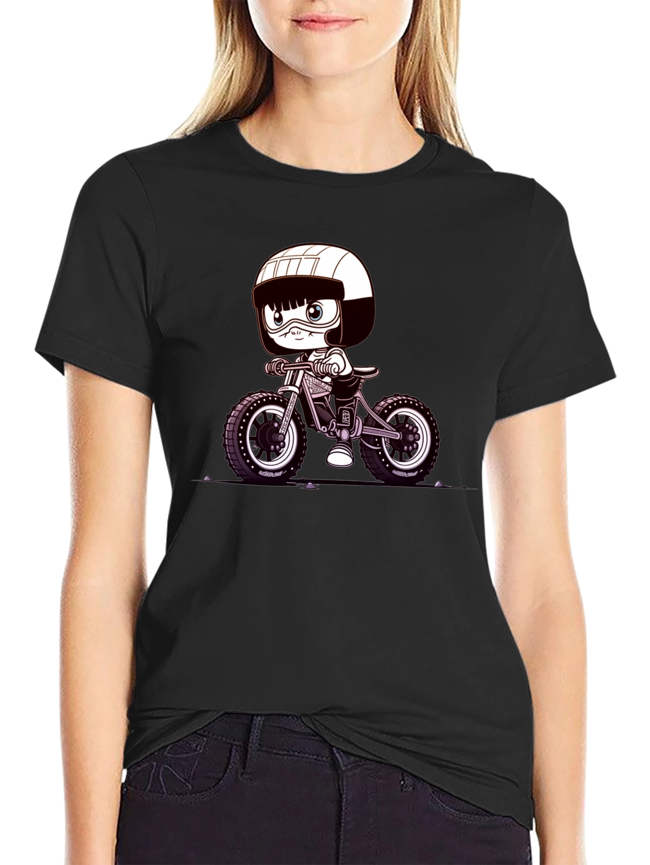 Cartoon Biker Graphic Tee - Black