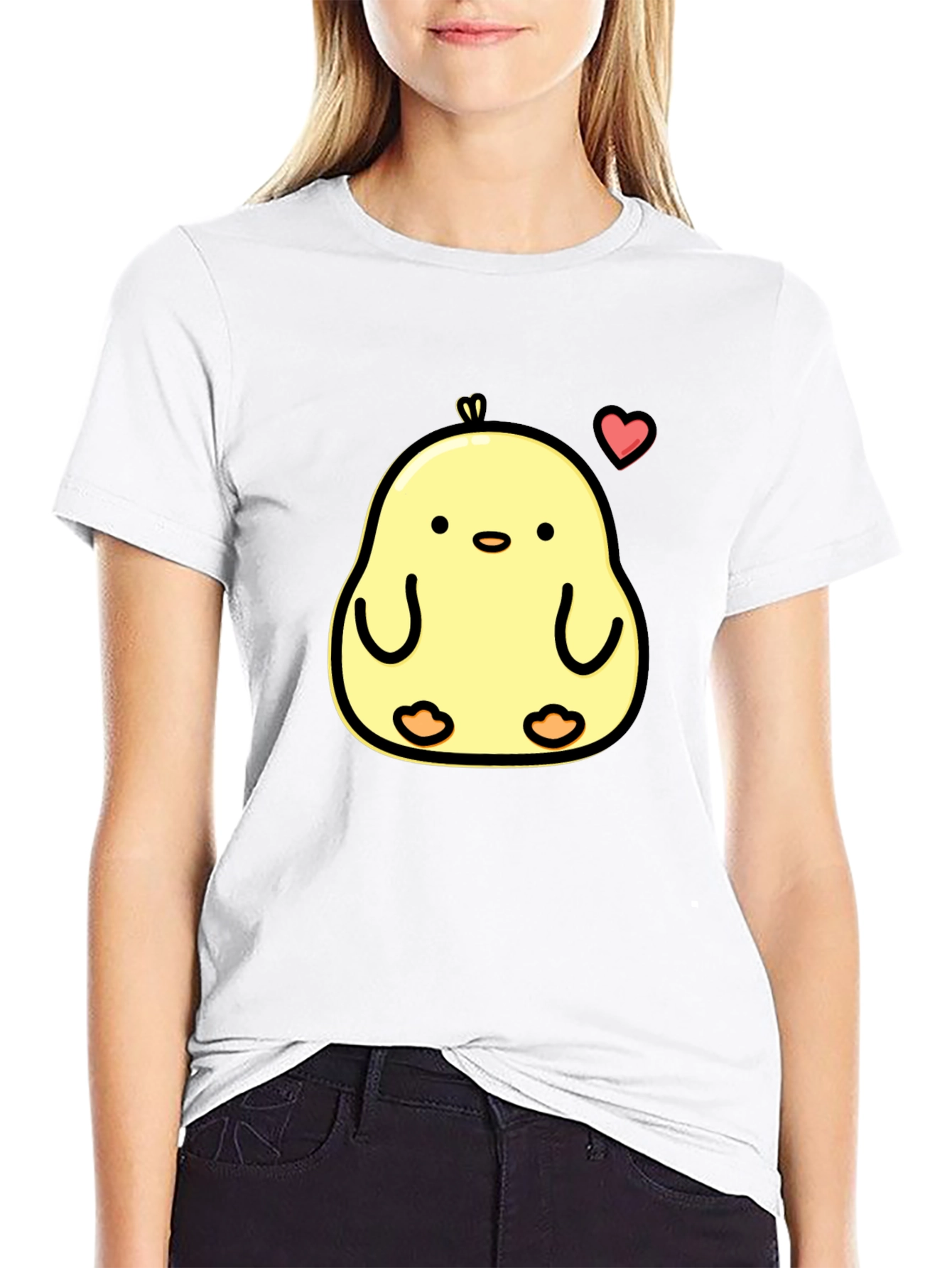Cute Chick Heart Graphic Black T-Shirt