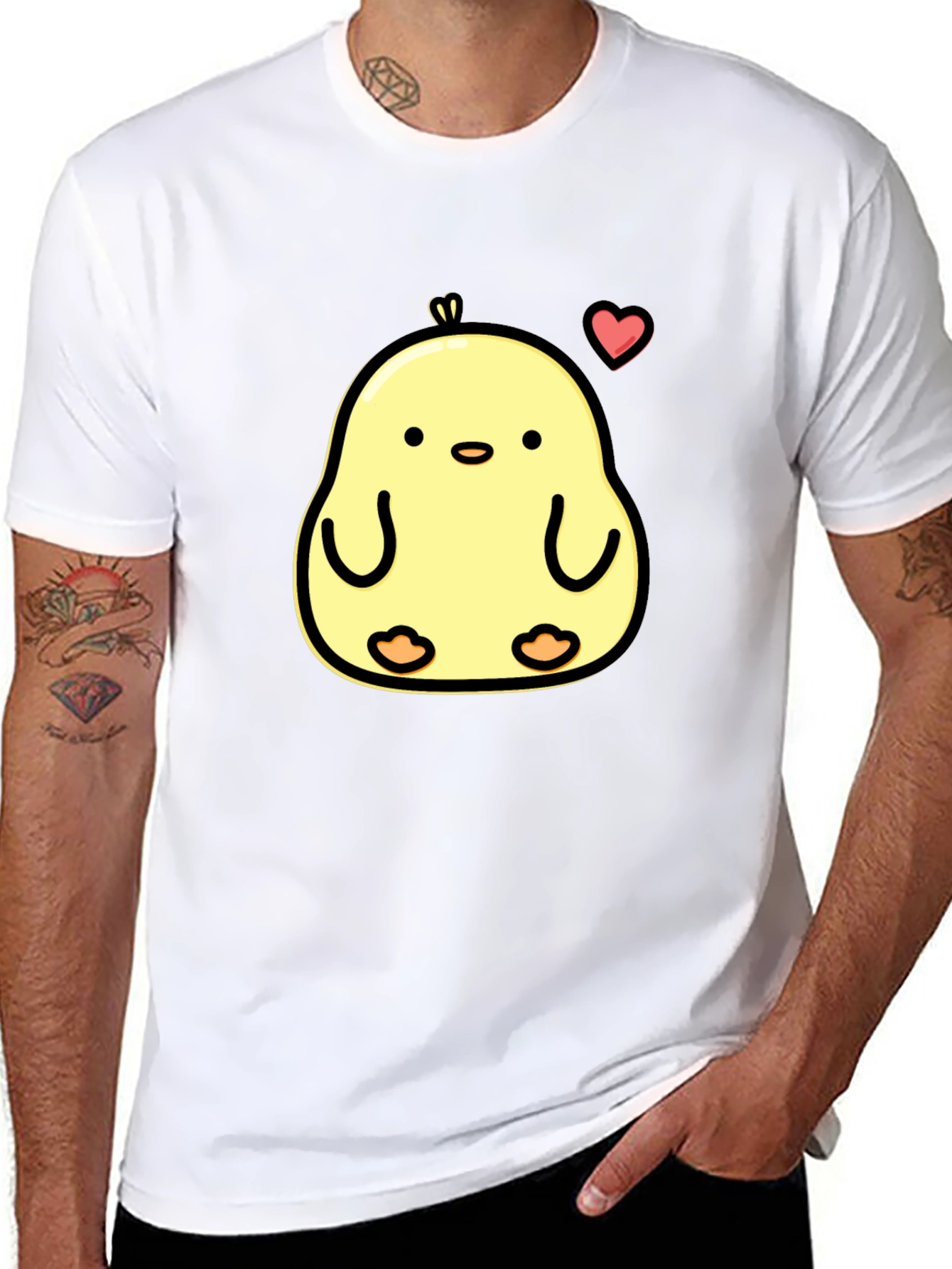 Cute Chick Heart Graphic Black T-Shirt