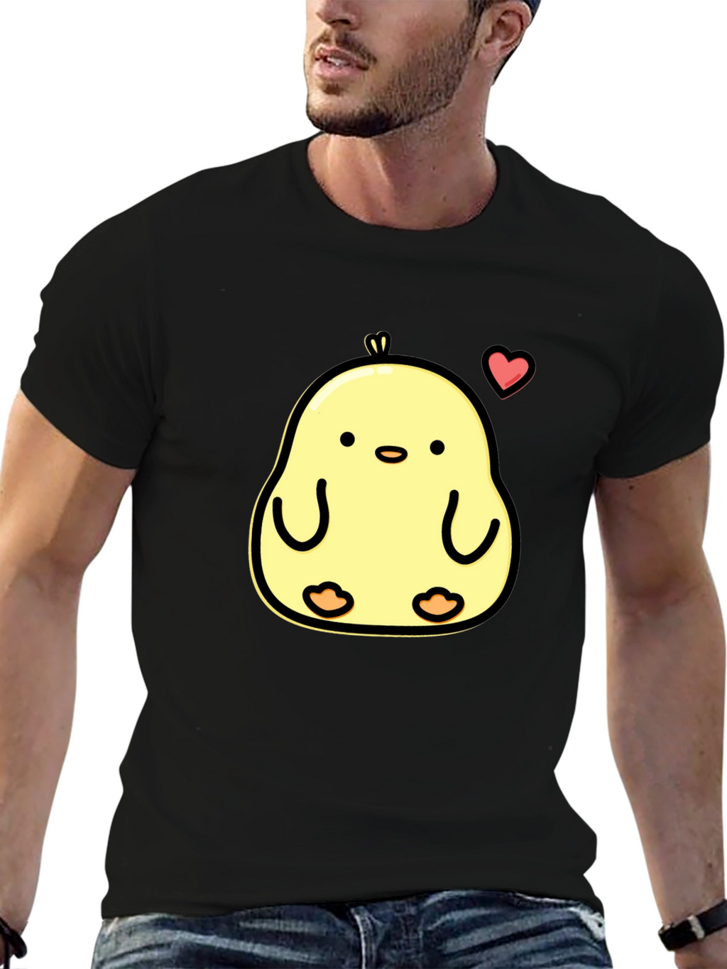 Cute Chick Heart Graphic Black T-Shirt