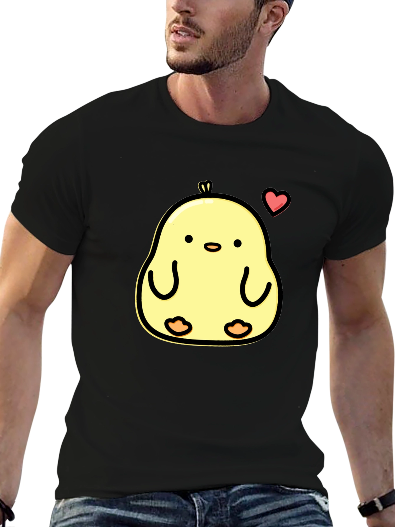 Cute Chick Heart Graphic Black T-Shirt