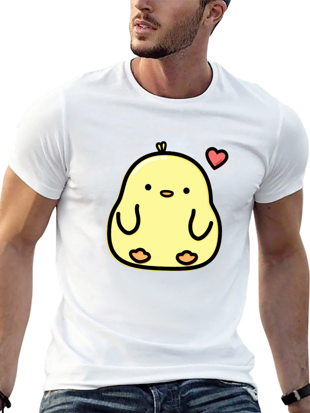Cute Chick Heart Graphic Black T-Shirt