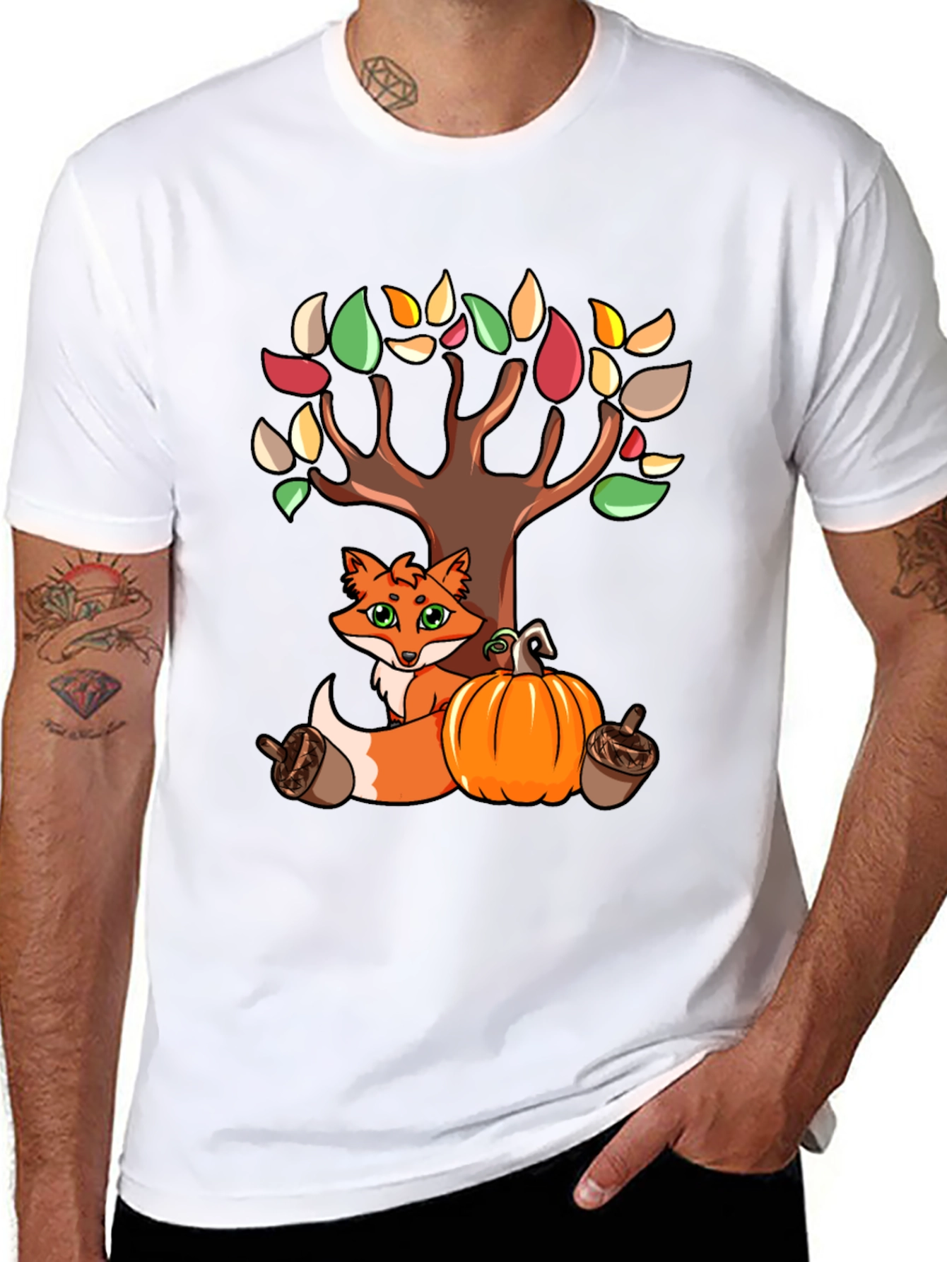 Autumn Fox & Tree Black T-Shirt