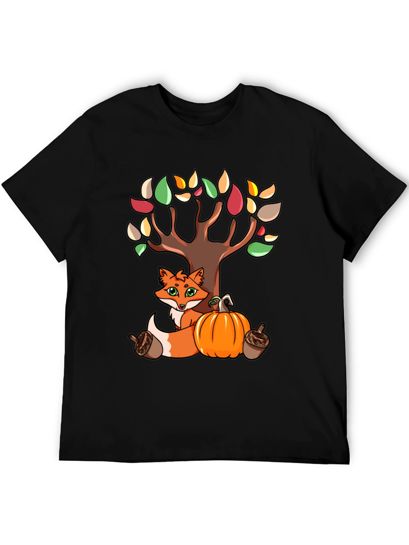 Autumn Fox & Tree Black T-Shirt