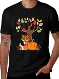 Autumn Fox & Tree Black T-Shirt