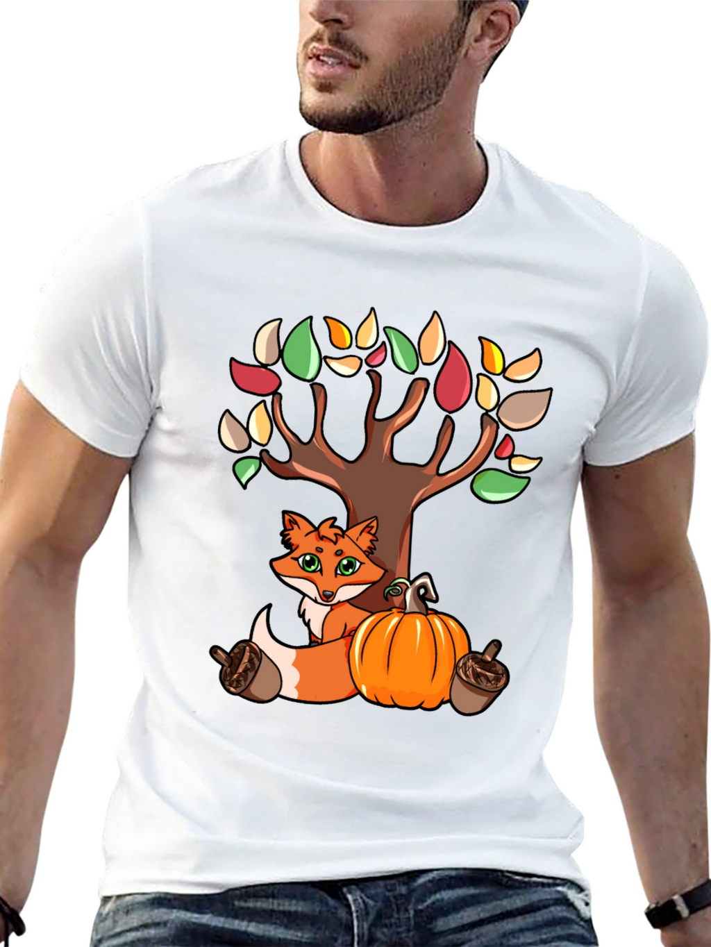 Autumn Fox & Tree Black T-Shirt