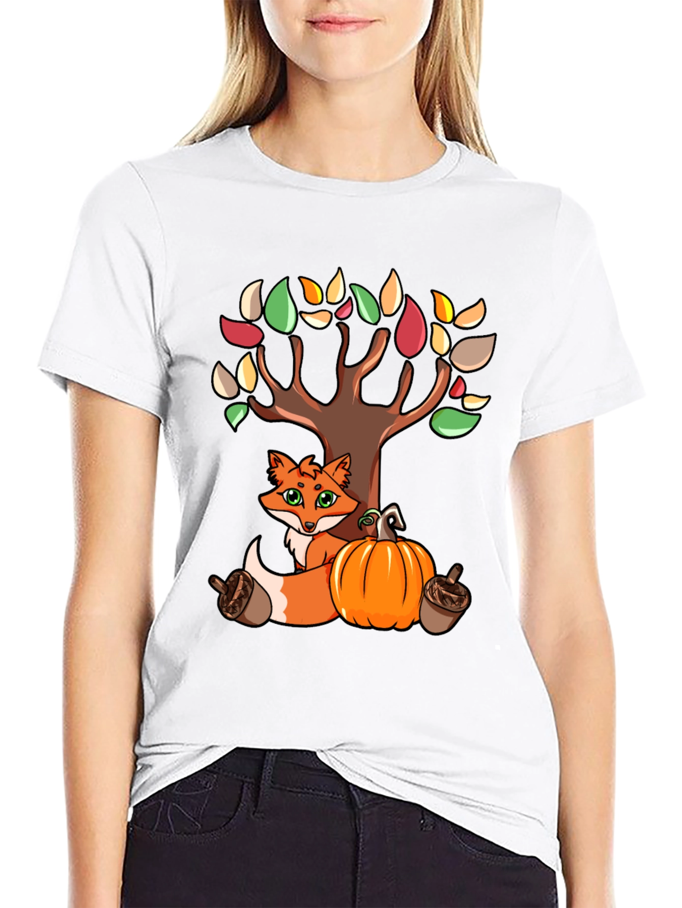 Autumn Fox & Tree Black T-Shirt