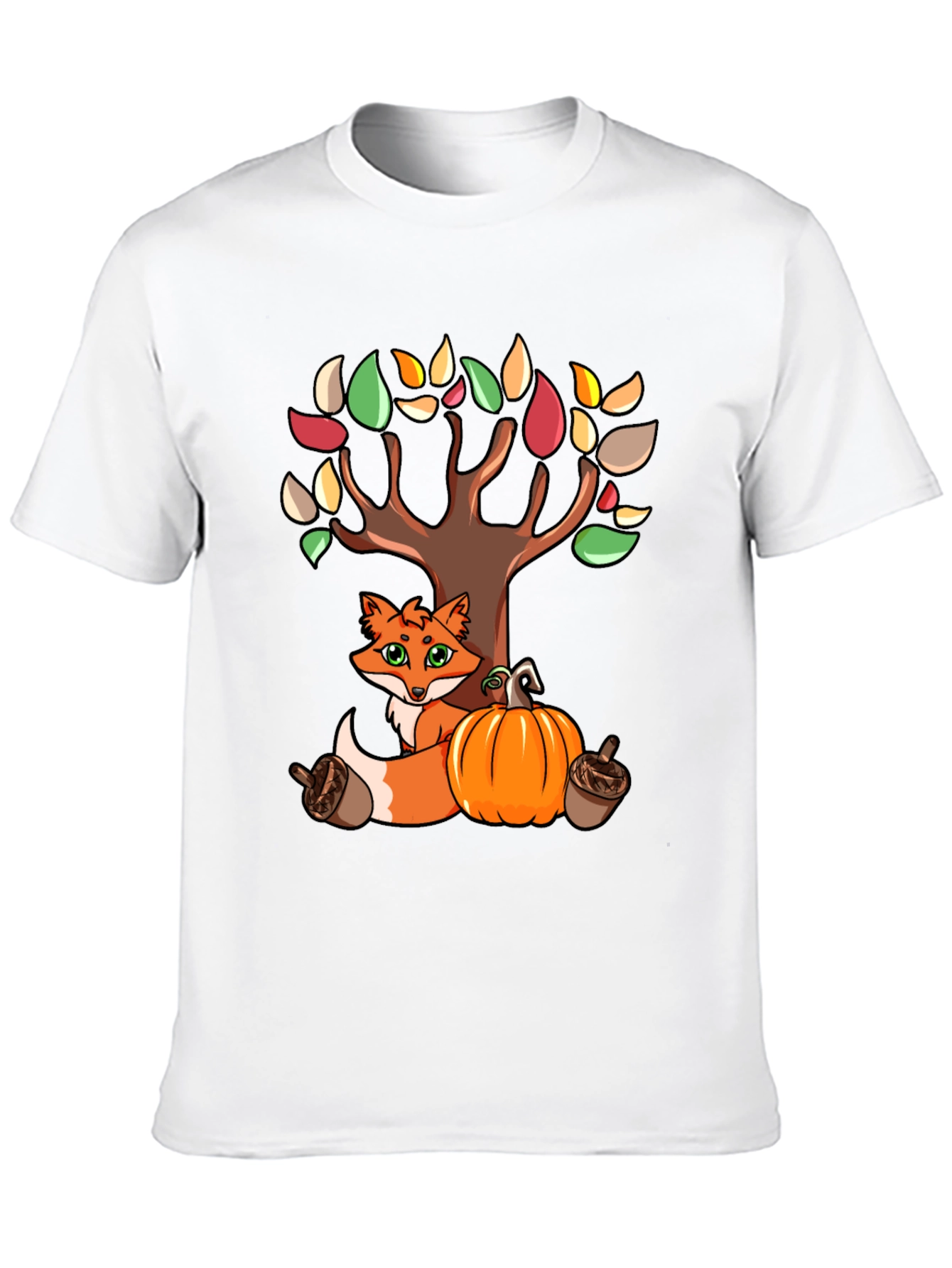 Autumn Fox & Tree Black T-Shirt