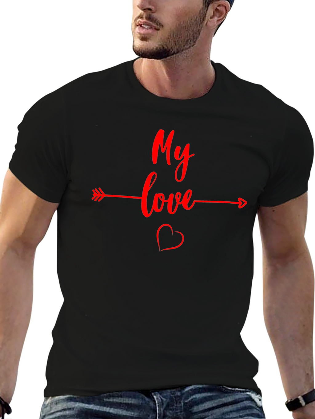 My Love Arrow Heart Graphic Tee - Black