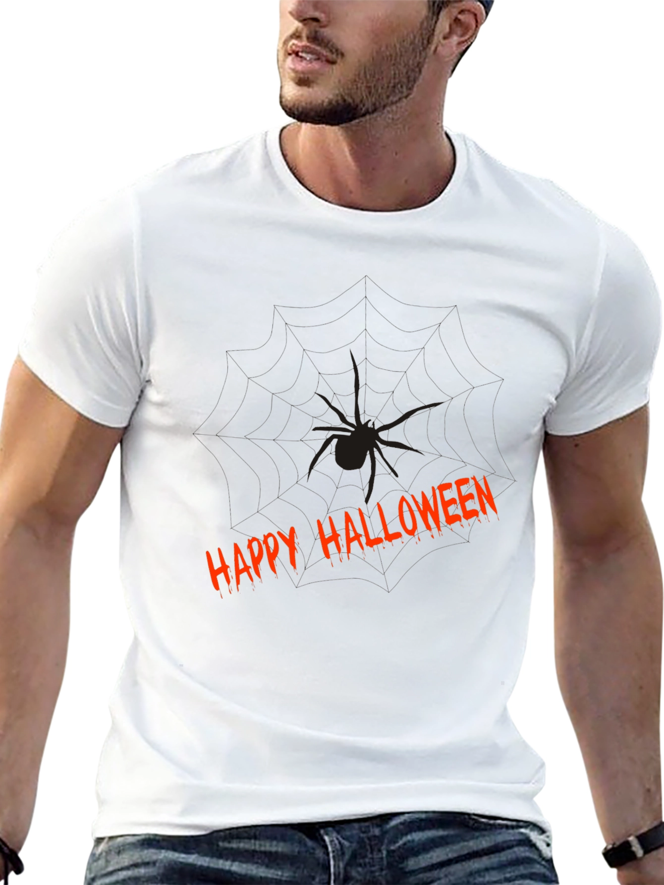 Happy Halloween Spider Graphic Tee - Mens Black T-Shirt