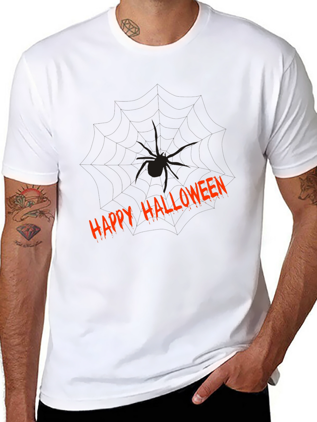 Happy Halloween Spider Graphic Tee - Mens Black T-Shirt
