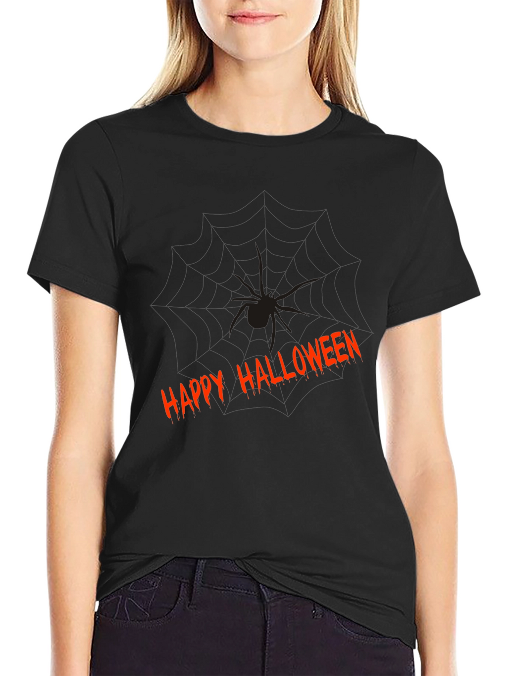 Happy Halloween Spider Graphic Tee - Mens Black T-Shirt