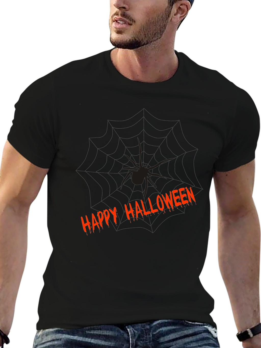 Happy Halloween Spider Graphic Tee - Mens Black T-Shirt