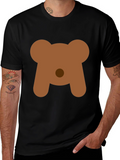 Cute Bear Face Graphic Tee - Black Casual T-Shirt