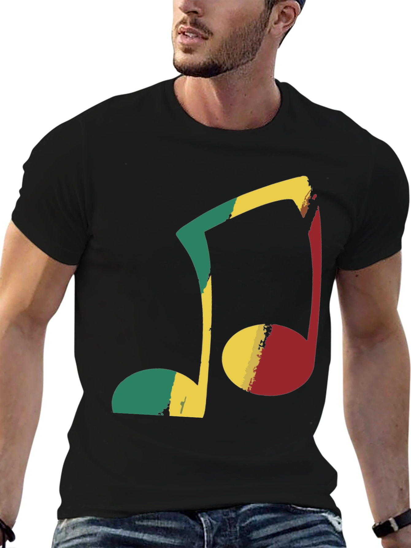Rasta Music Note Graphic Tee - Black Cotton T-Shirt