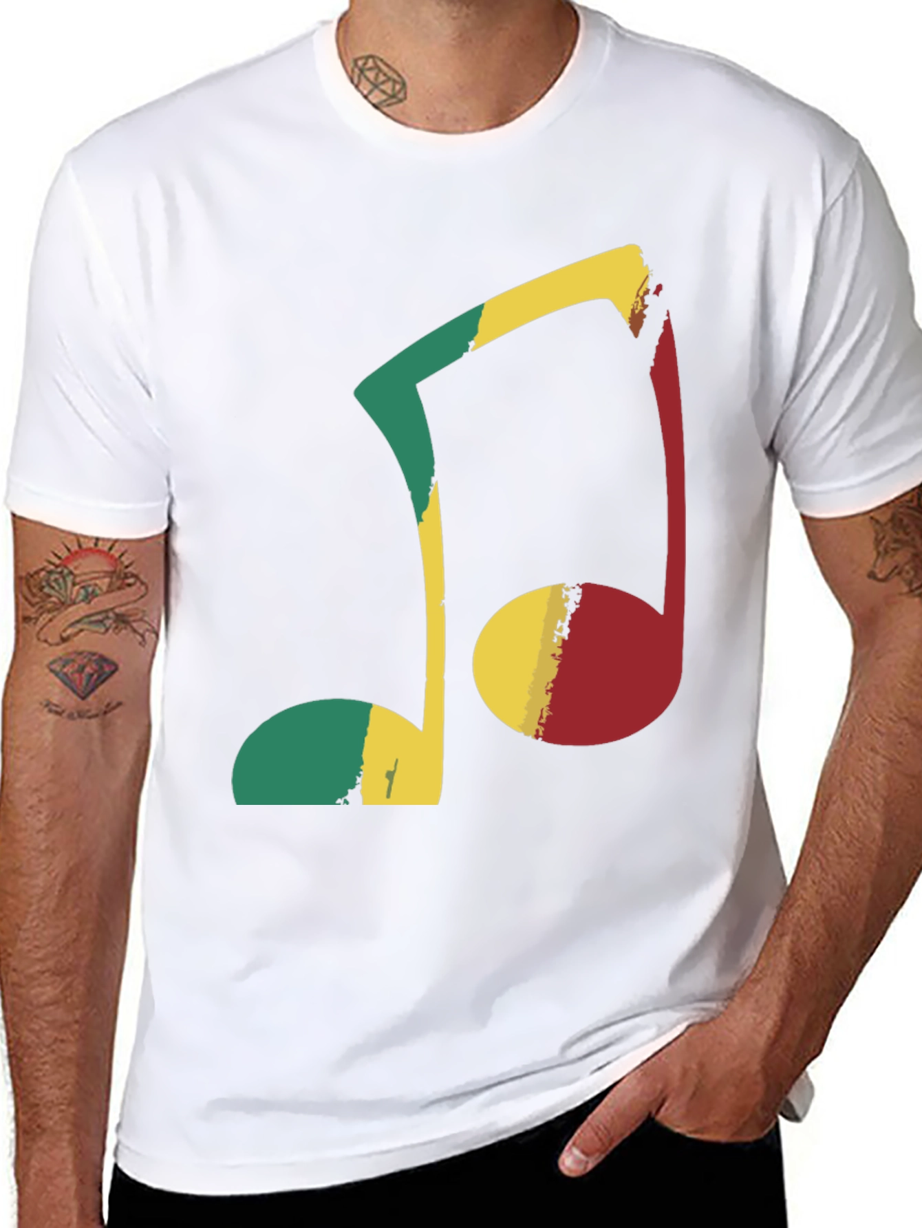 Rasta Music Note Graphic Tee - Black Cotton T-Shirt