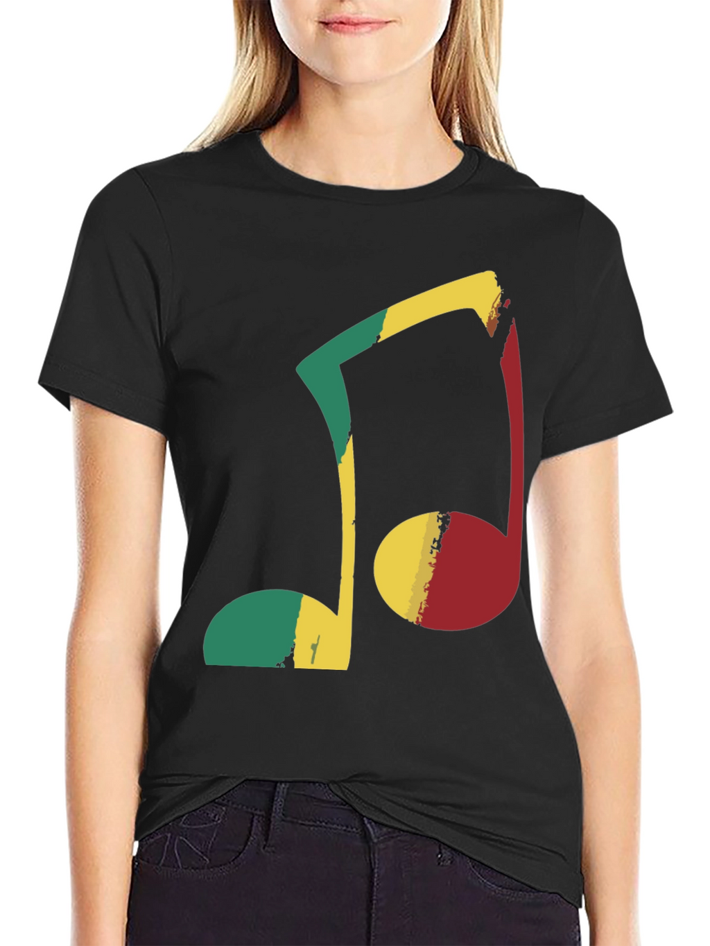 Rasta Music Note Graphic Tee - Black Cotton T-Shirt