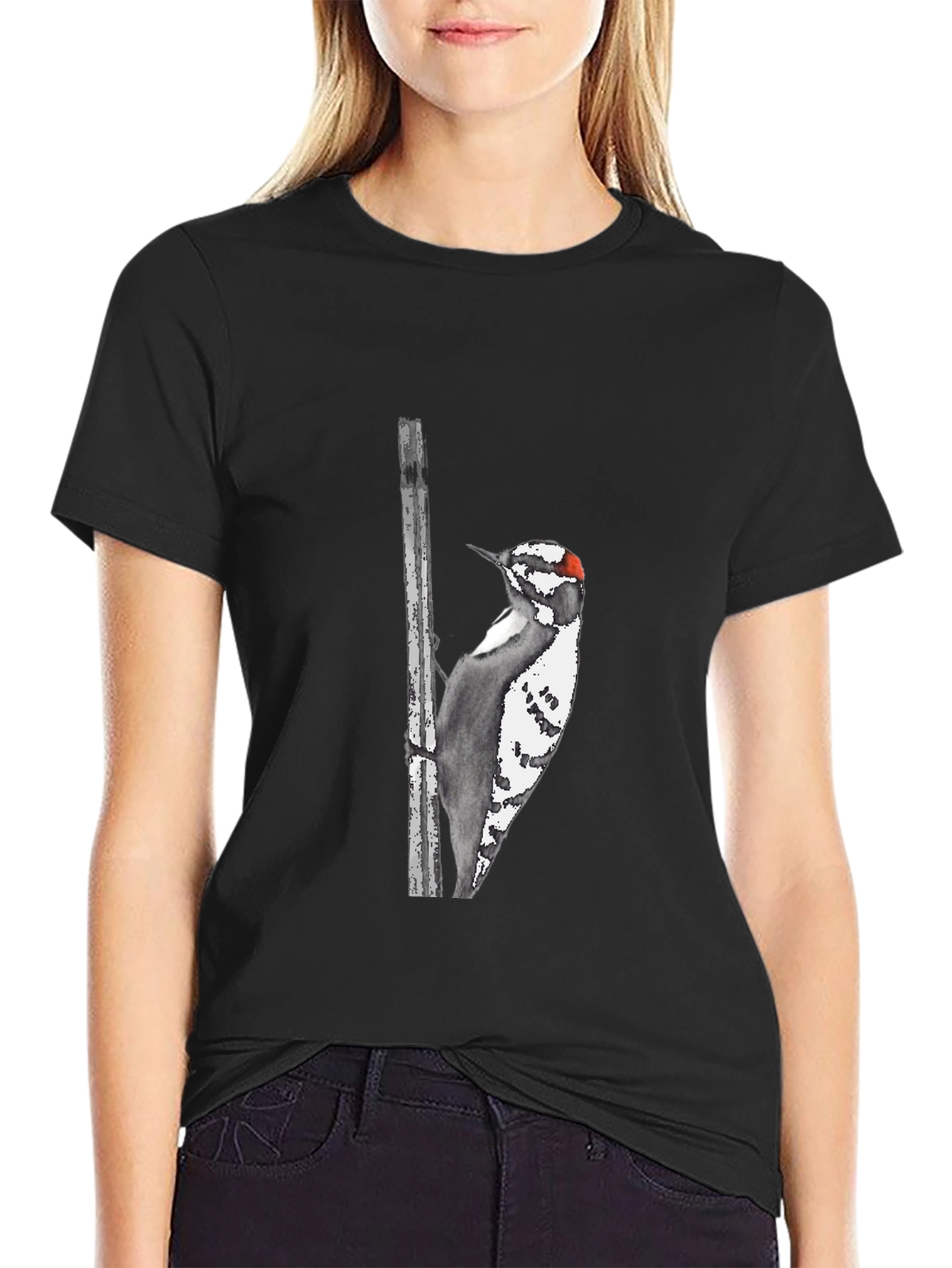 Downy Woodpecker Graphic Tee - Black