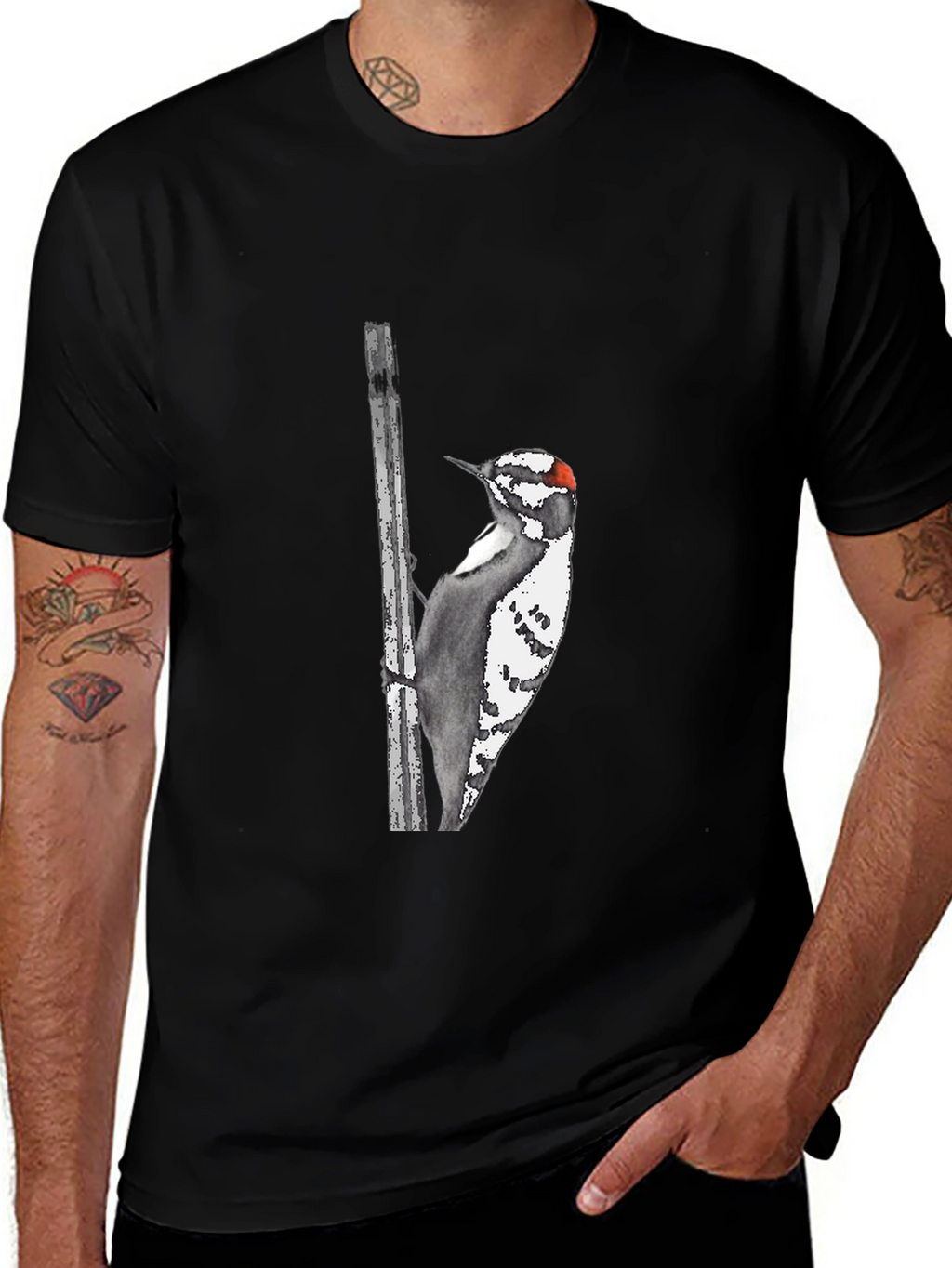 Downy Woodpecker Graphic Tee - Black