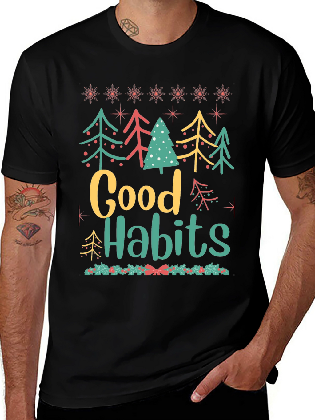 Festive Good Habits Holiday Graphic Tee