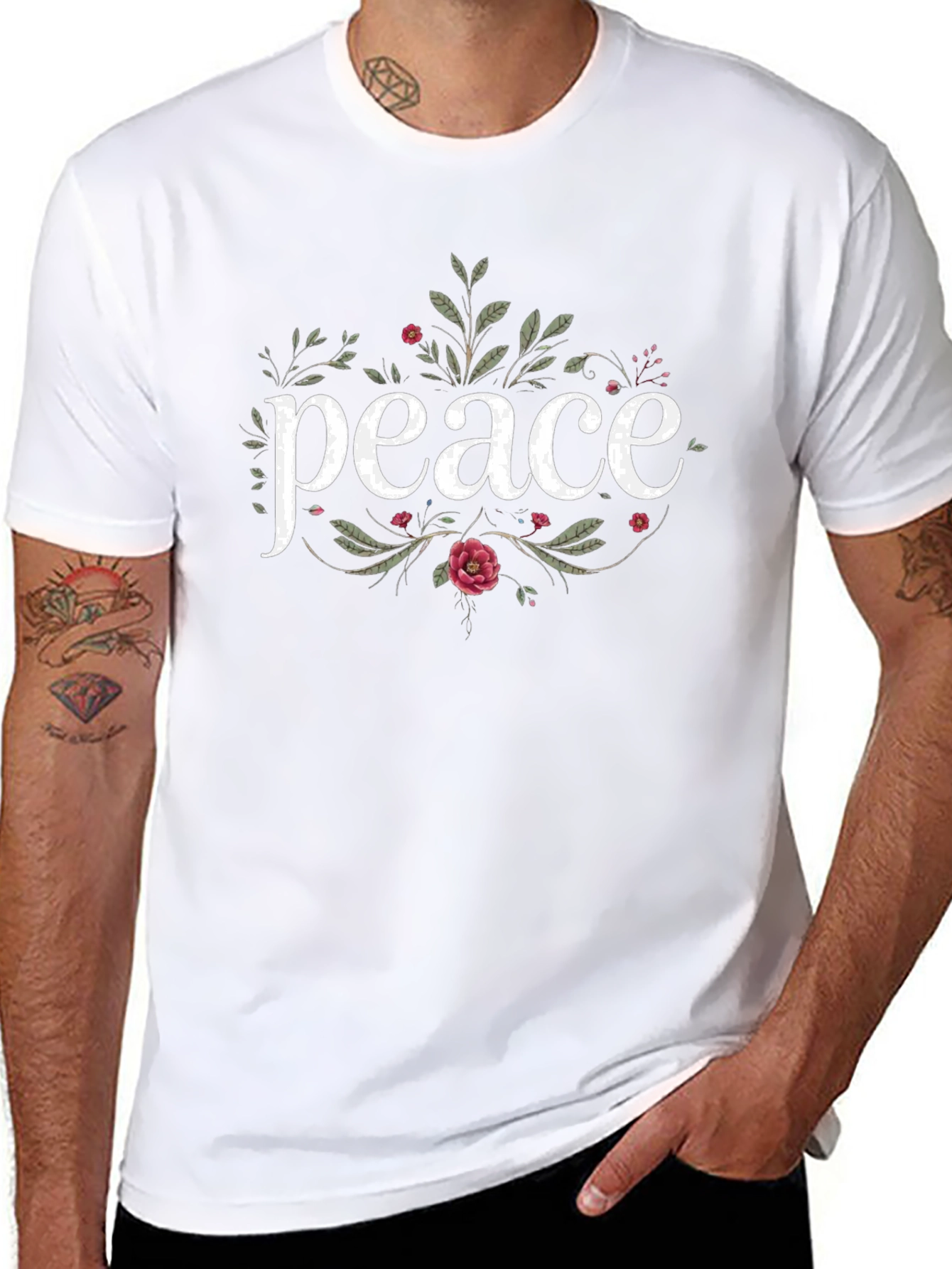 Peace Floral Graphic T-Shirt - Black