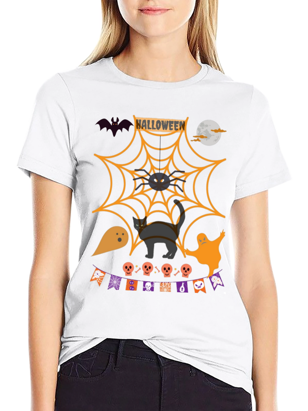 Halloween Graphic Tee: Spooky Spider Web Design