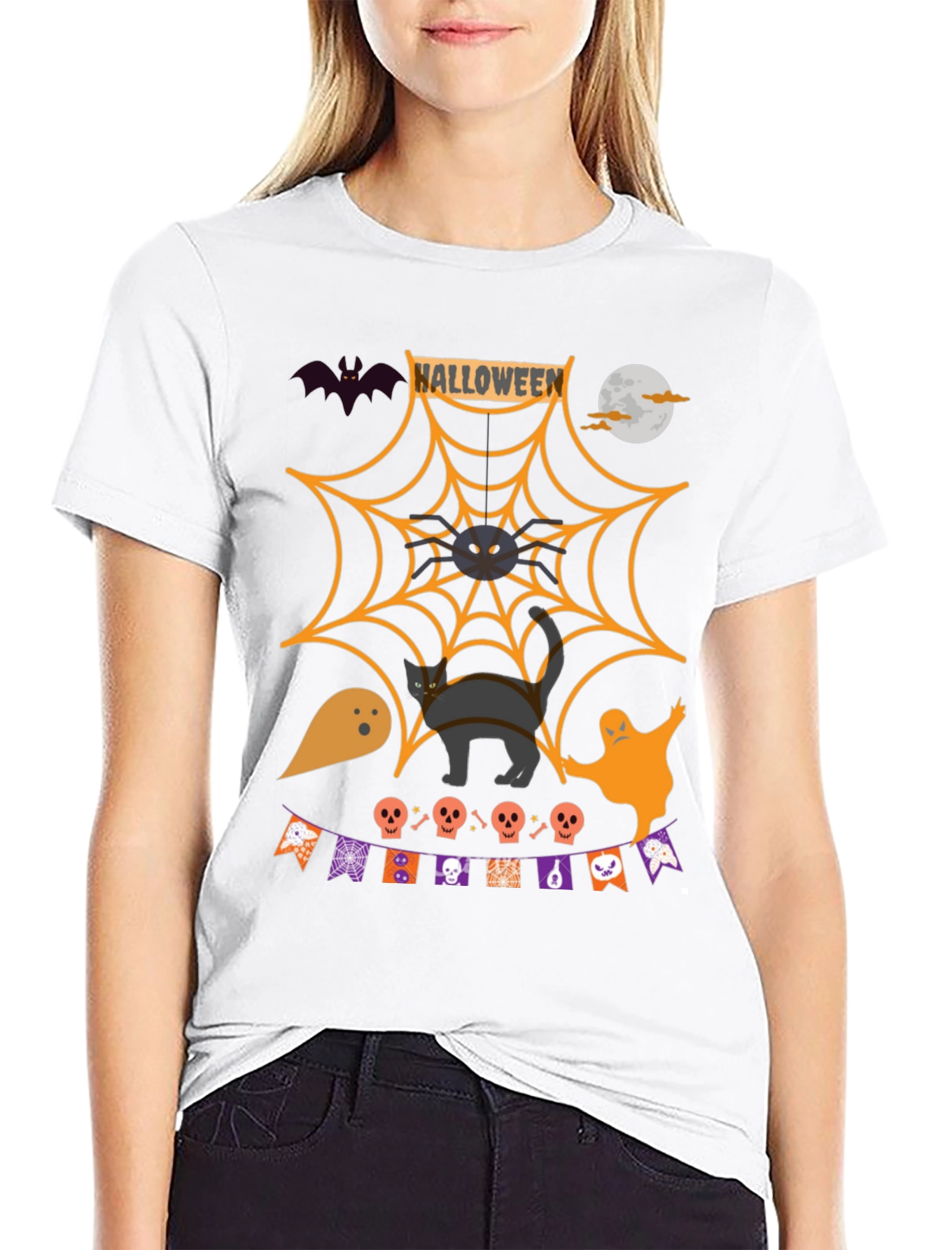 Halloween Graphic Tee: Spooky Spider Web Design