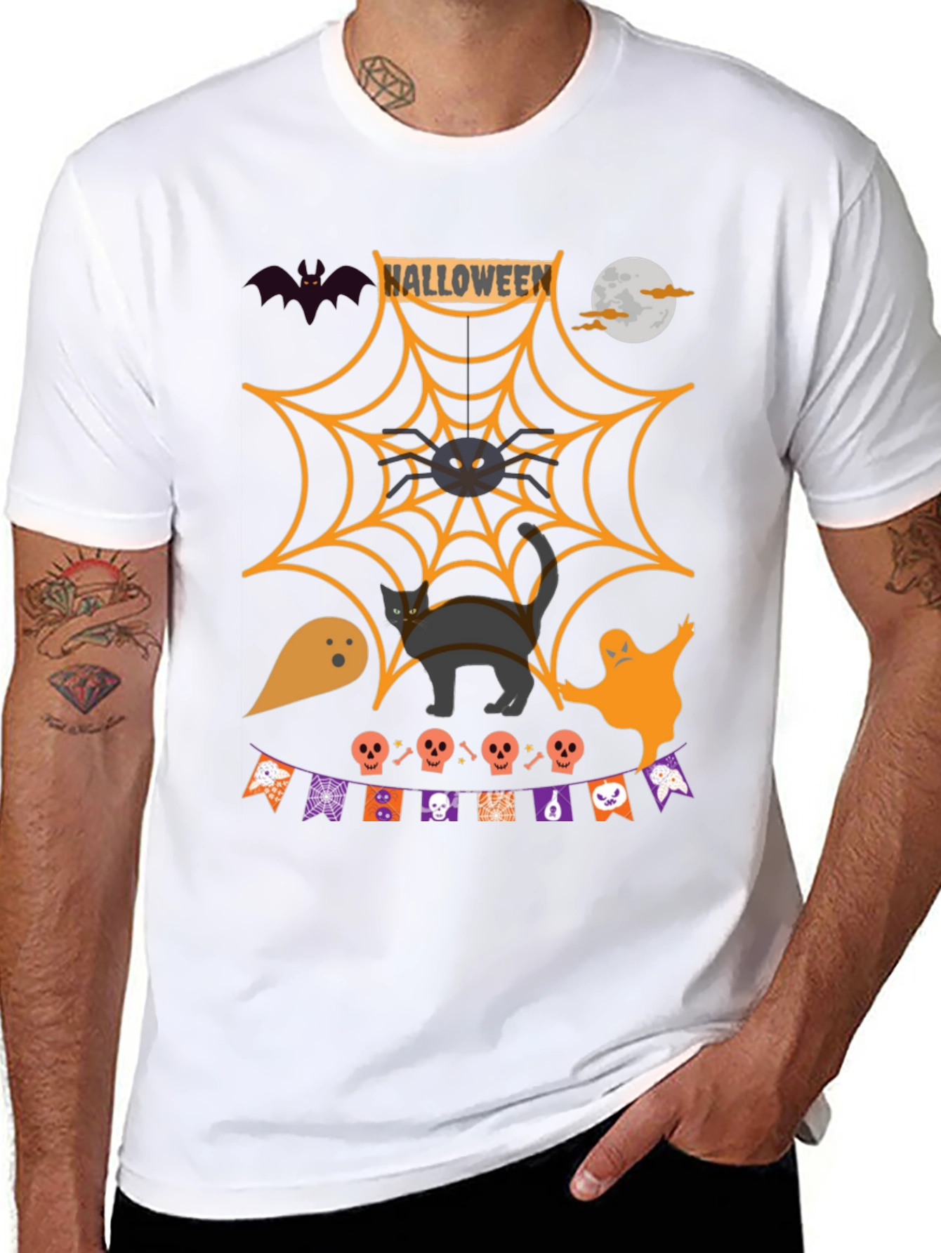 Halloween Graphic Tee: Spooky Spider Web Design