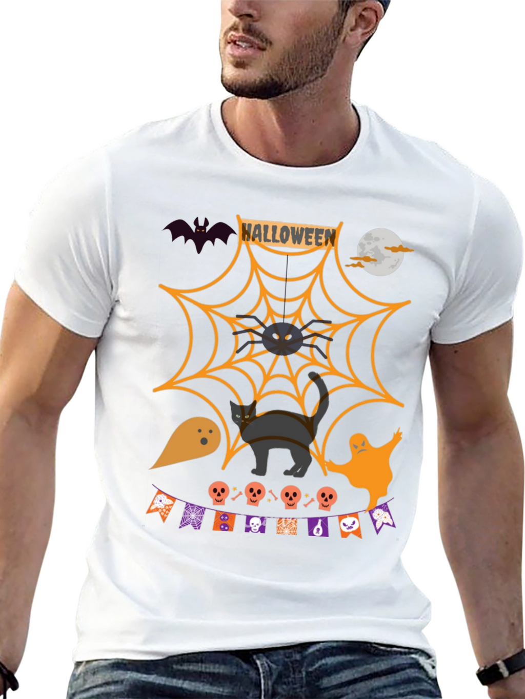 Halloween Graphic Tee: Spooky Spider Web Design