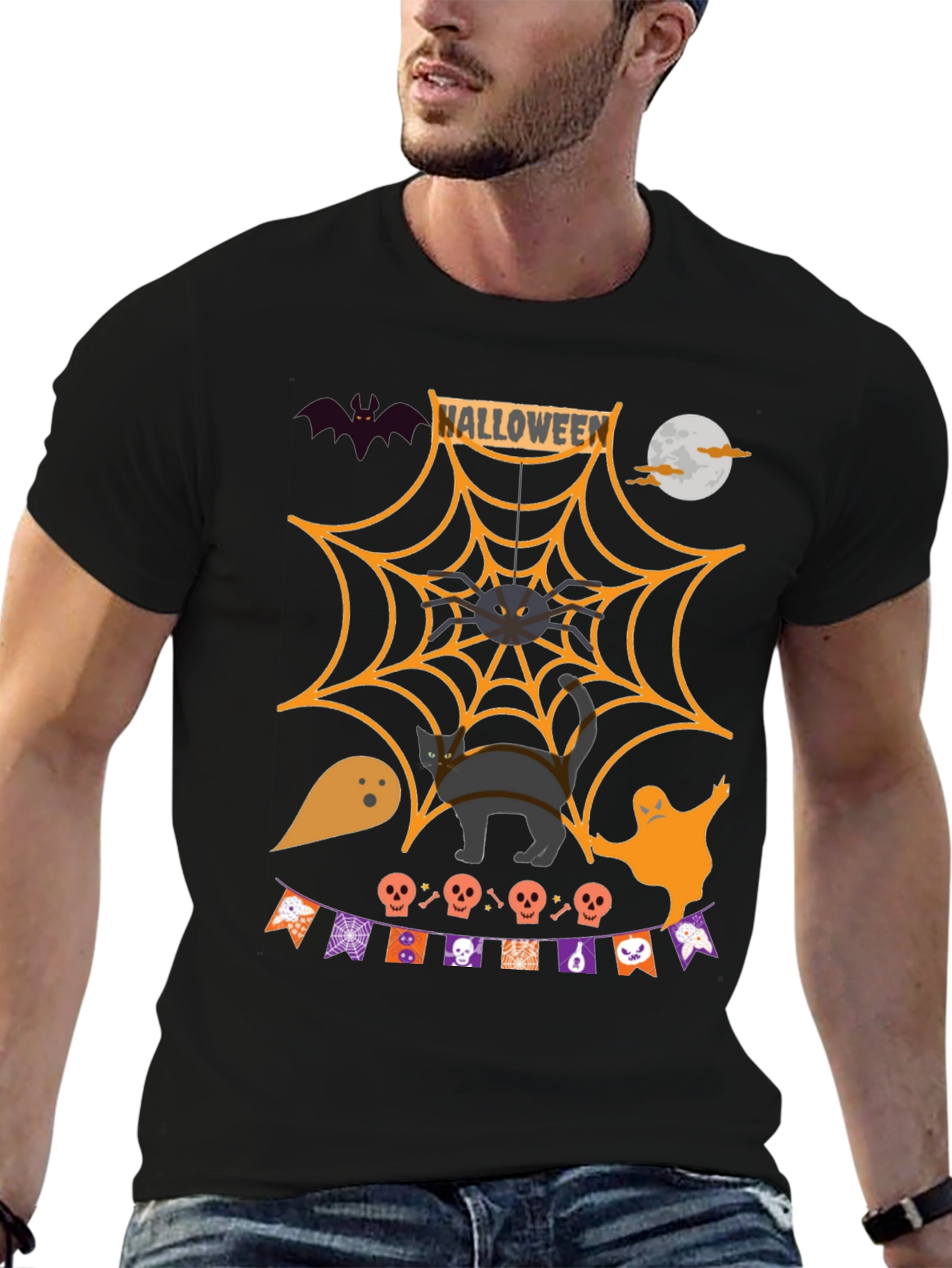 Halloween Graphic Tee: Spooky Spider Web Design
