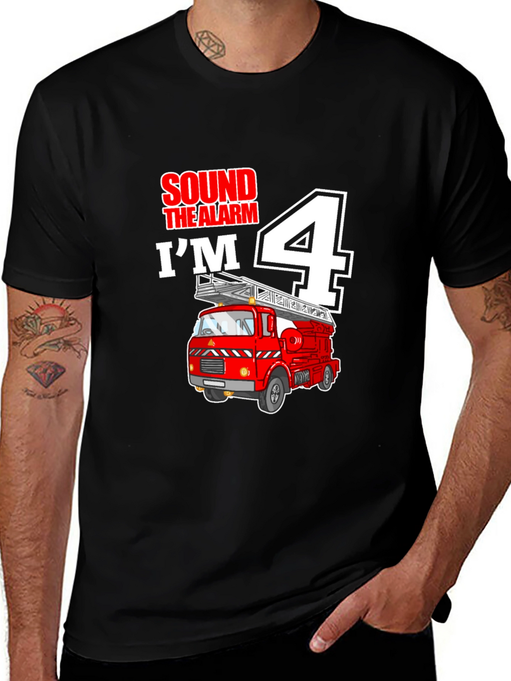 Fire Truck 4th Birthday Boy T-Shirt