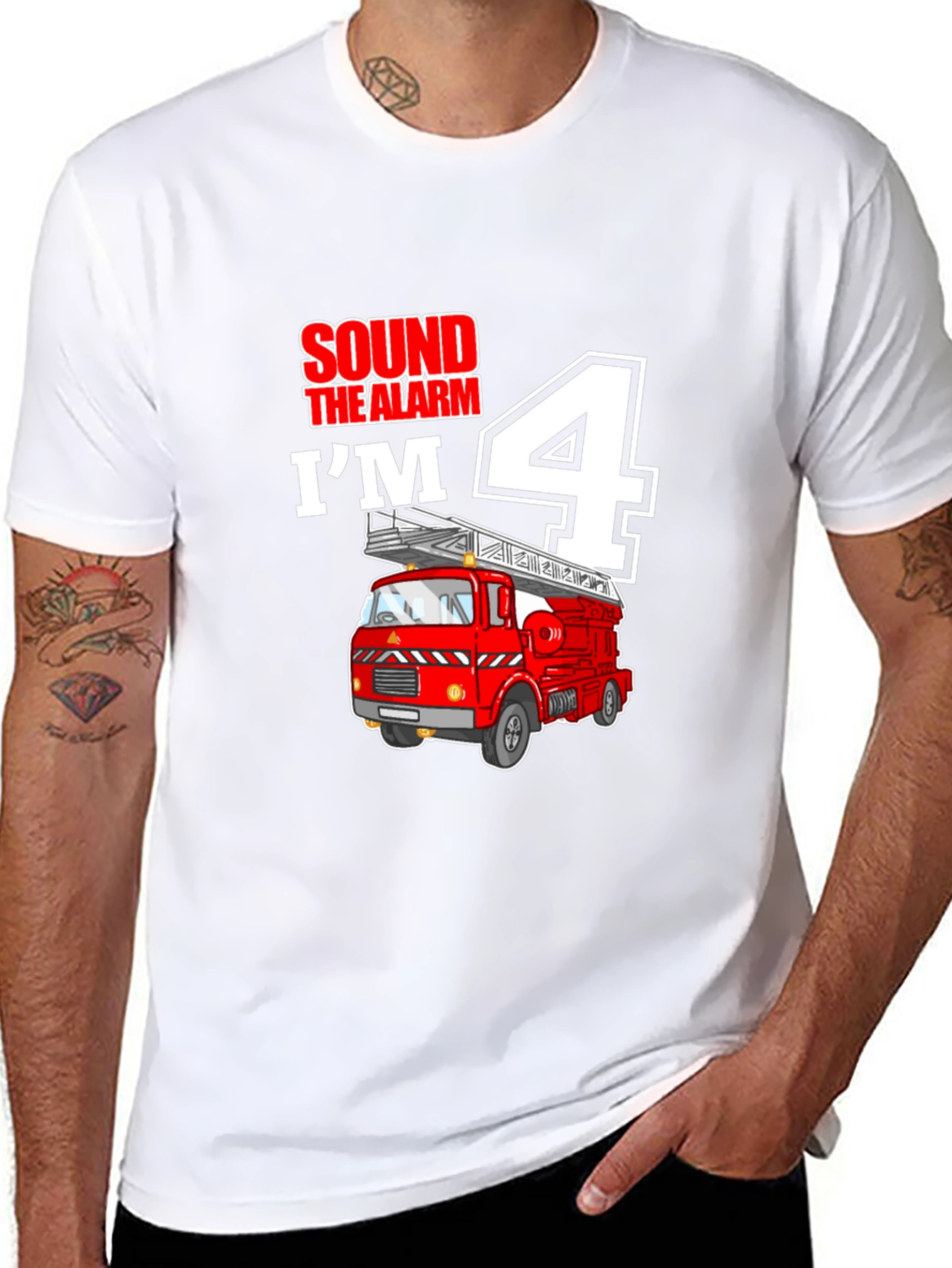 Fire Truck 4th Birthday Boy T-Shirt