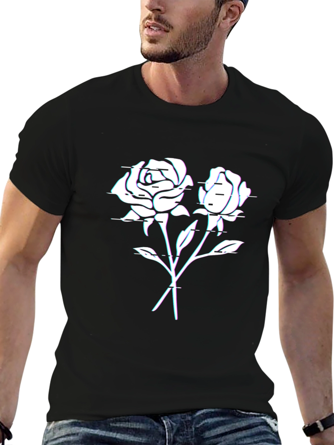 Glitch Rose Graphic T-Shirt - Black
