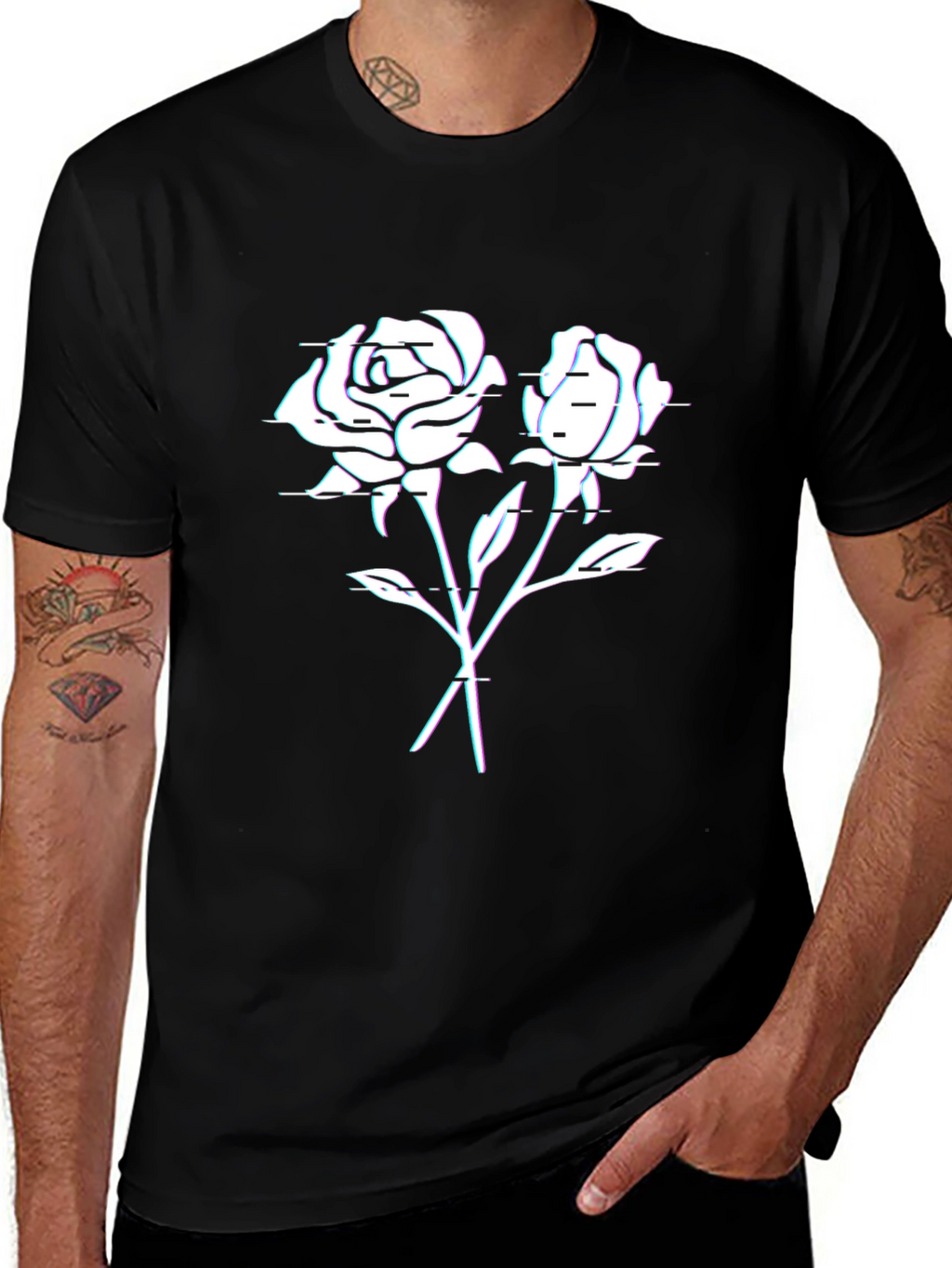 Glitch Rose Graphic T-Shirt - Black