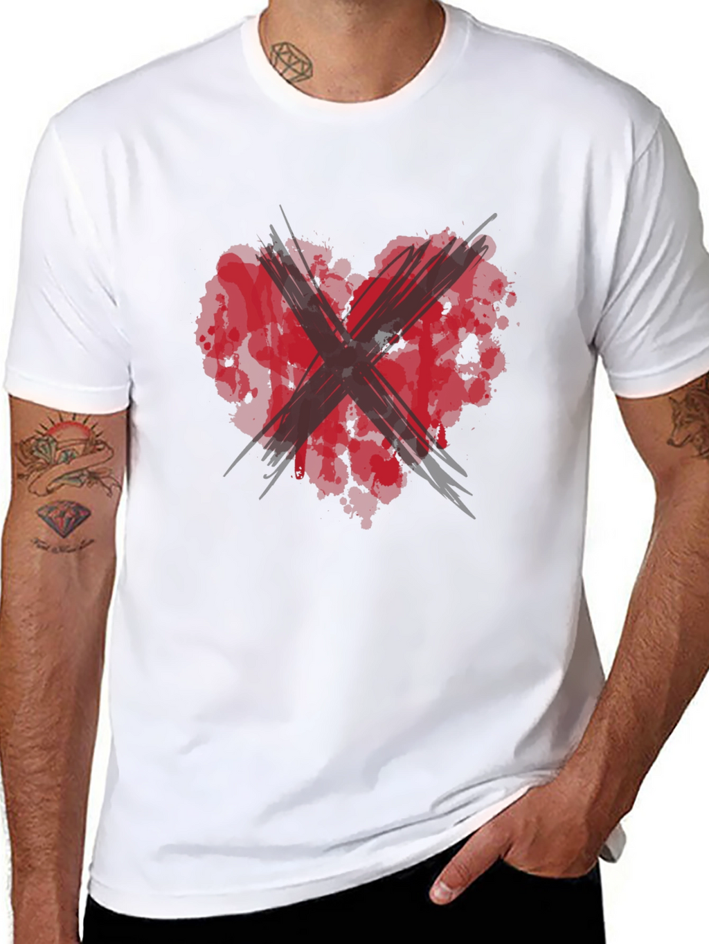 Red Heart X Black Tee: Edgy Graphic T-Shirt
