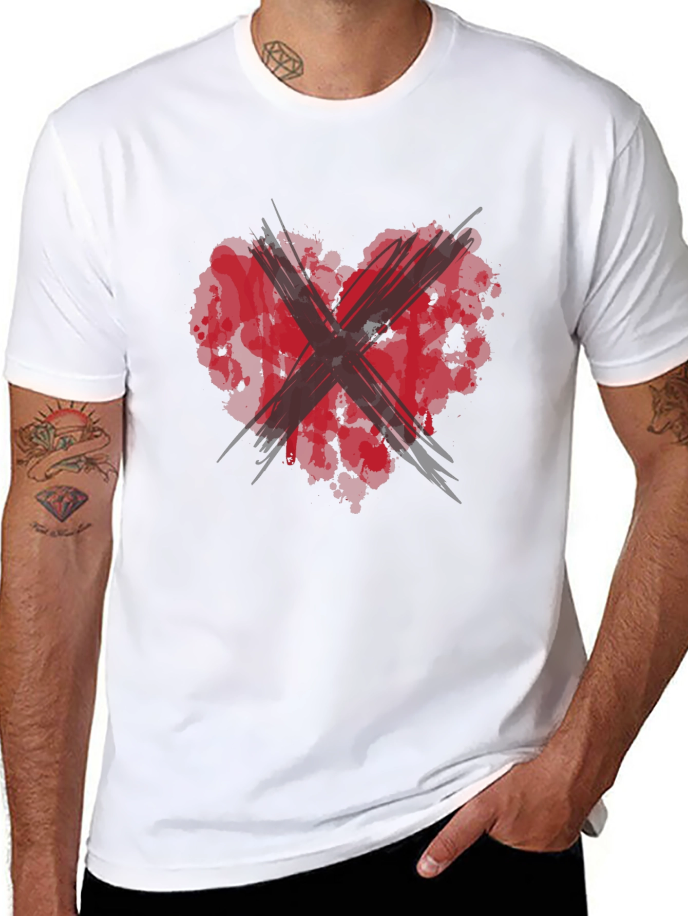 Red Heart X Black Tee: Edgy Graphic T-Shirt