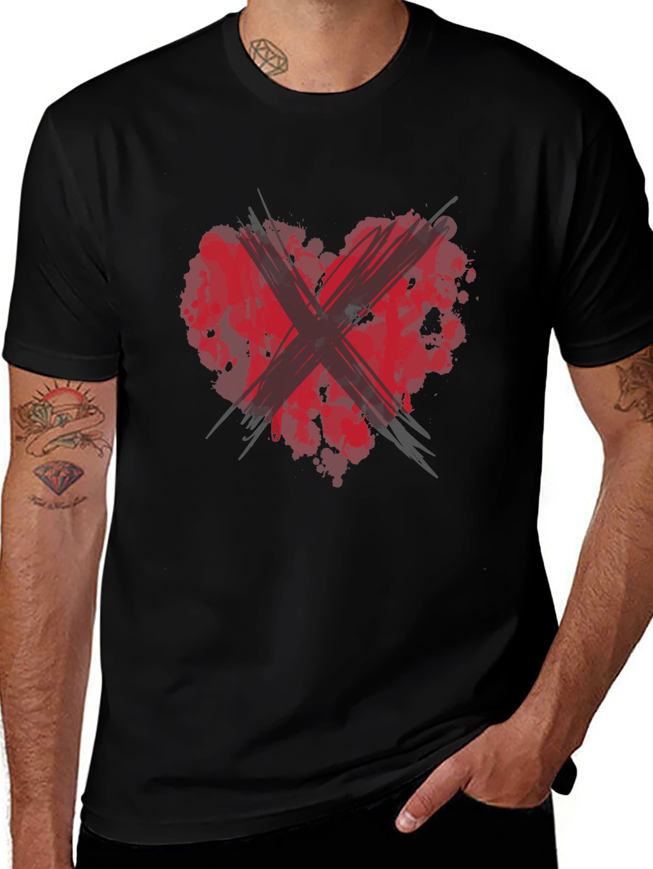 Red Heart X Black Tee: Edgy Graphic T-Shirt