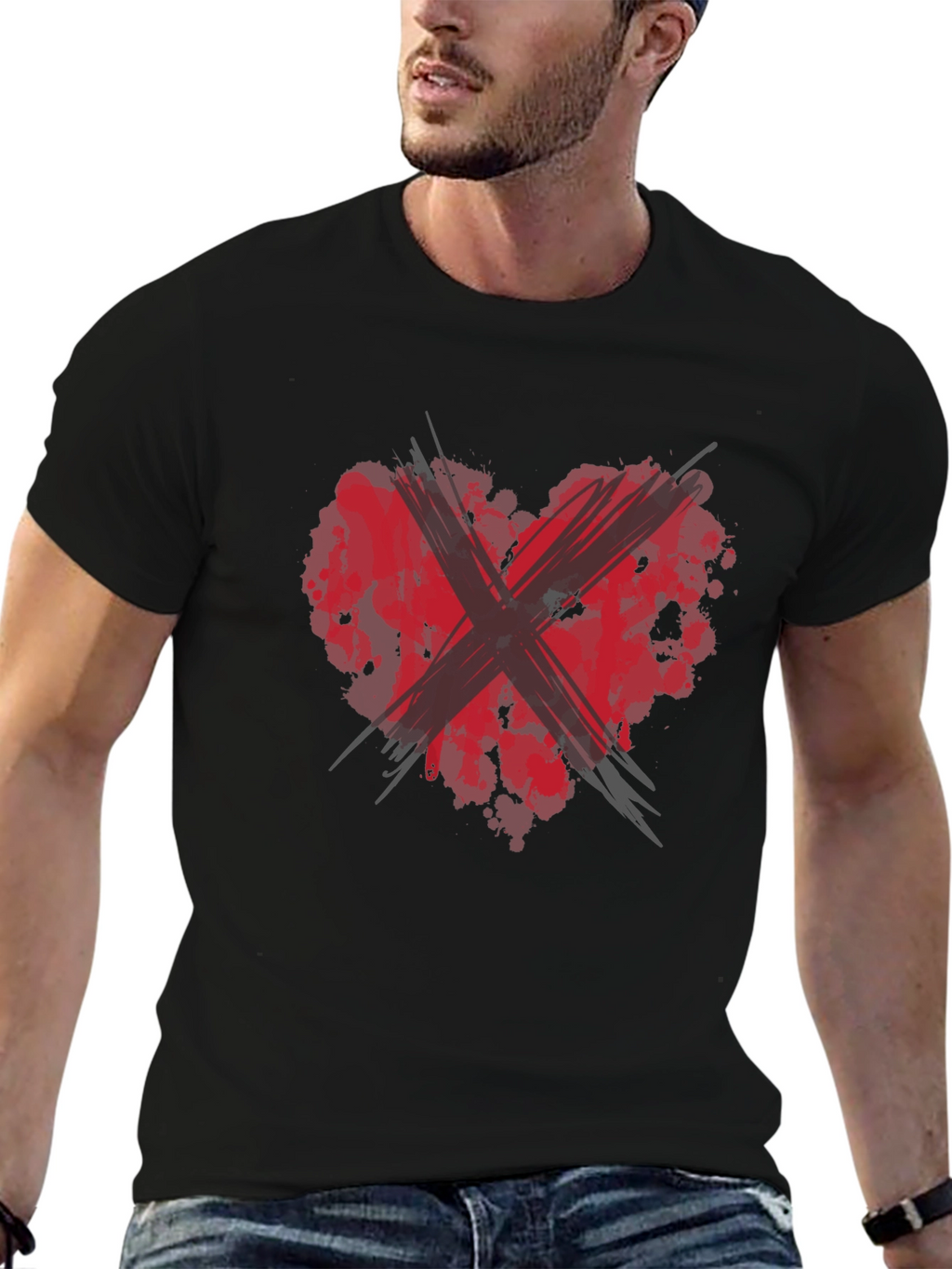 Red Heart X Black Tee: Edgy Graphic T-Shirt