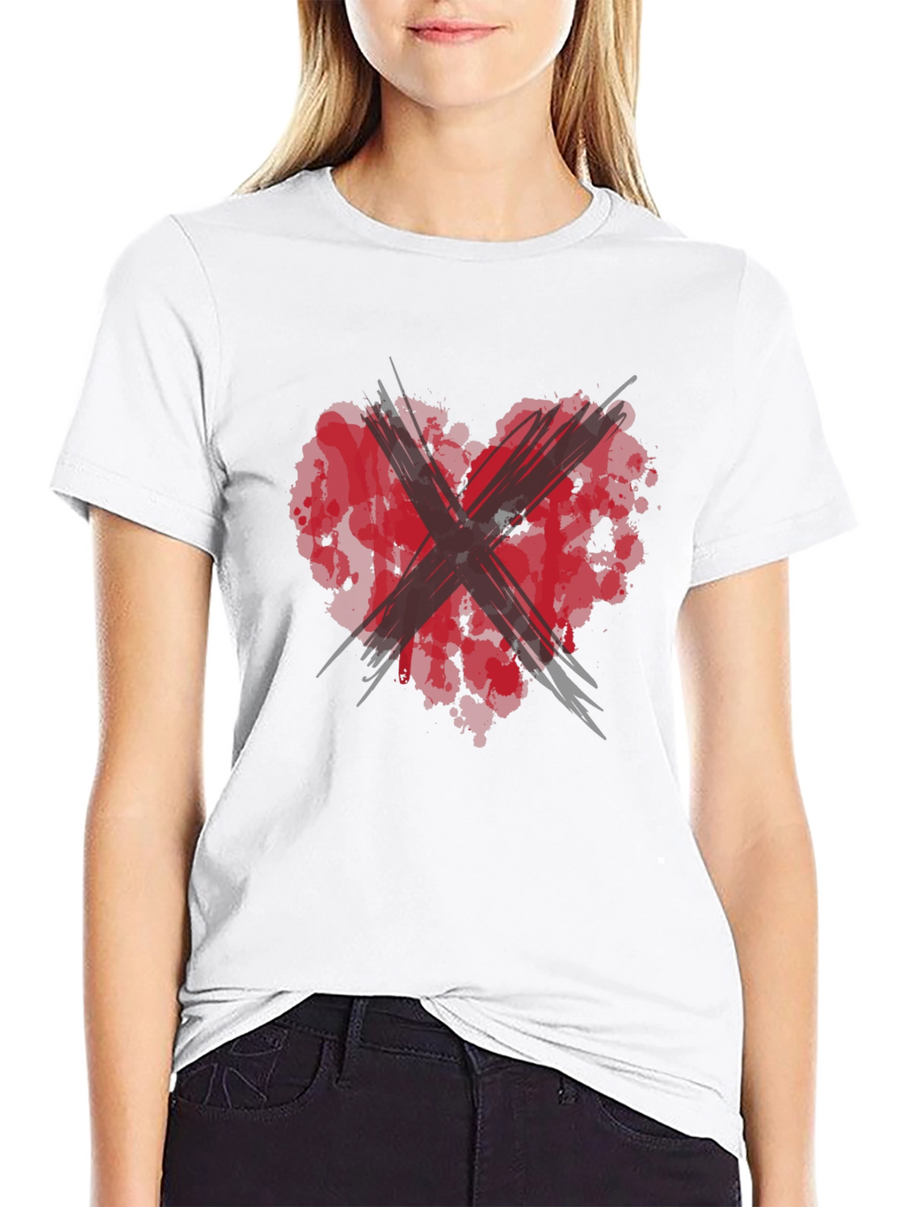 Red Heart X Black Tee: Edgy Graphic T-Shirt