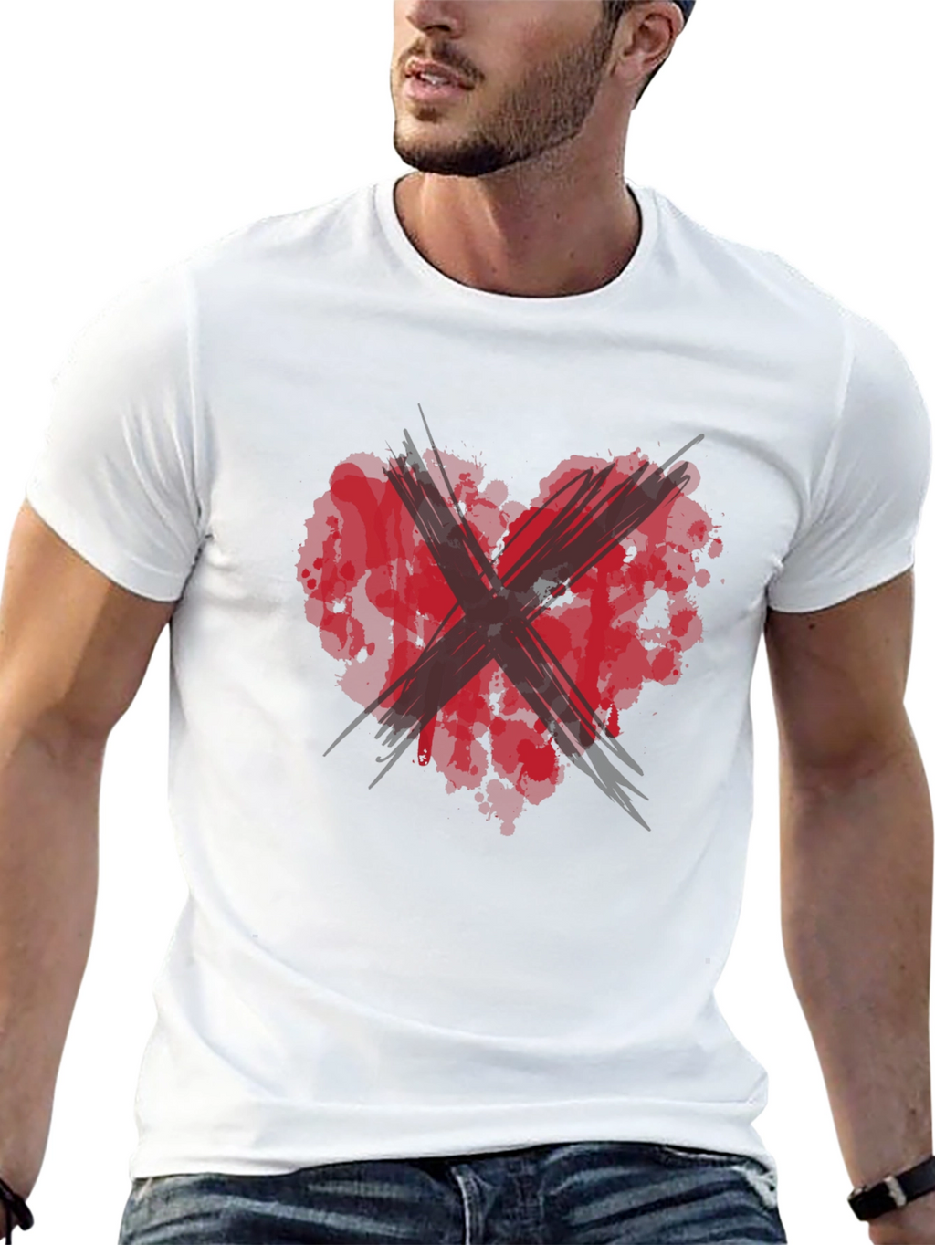 Red Heart X Black Tee: Edgy Graphic T-Shirt