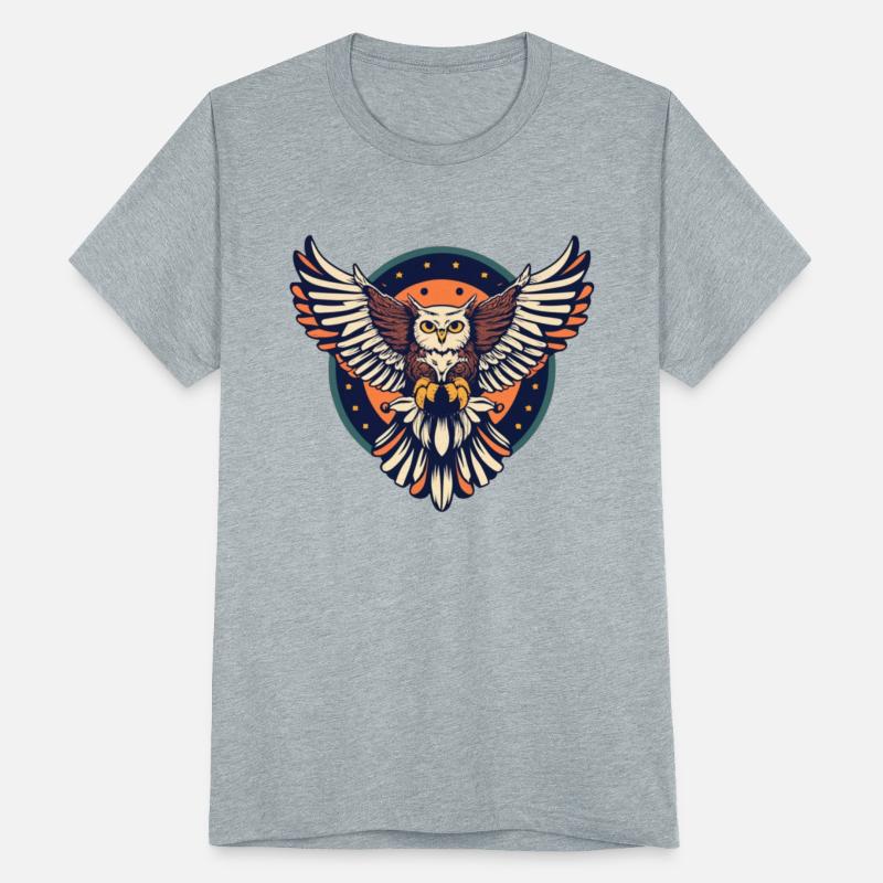 Eagle owl flaps its flies in the night sky