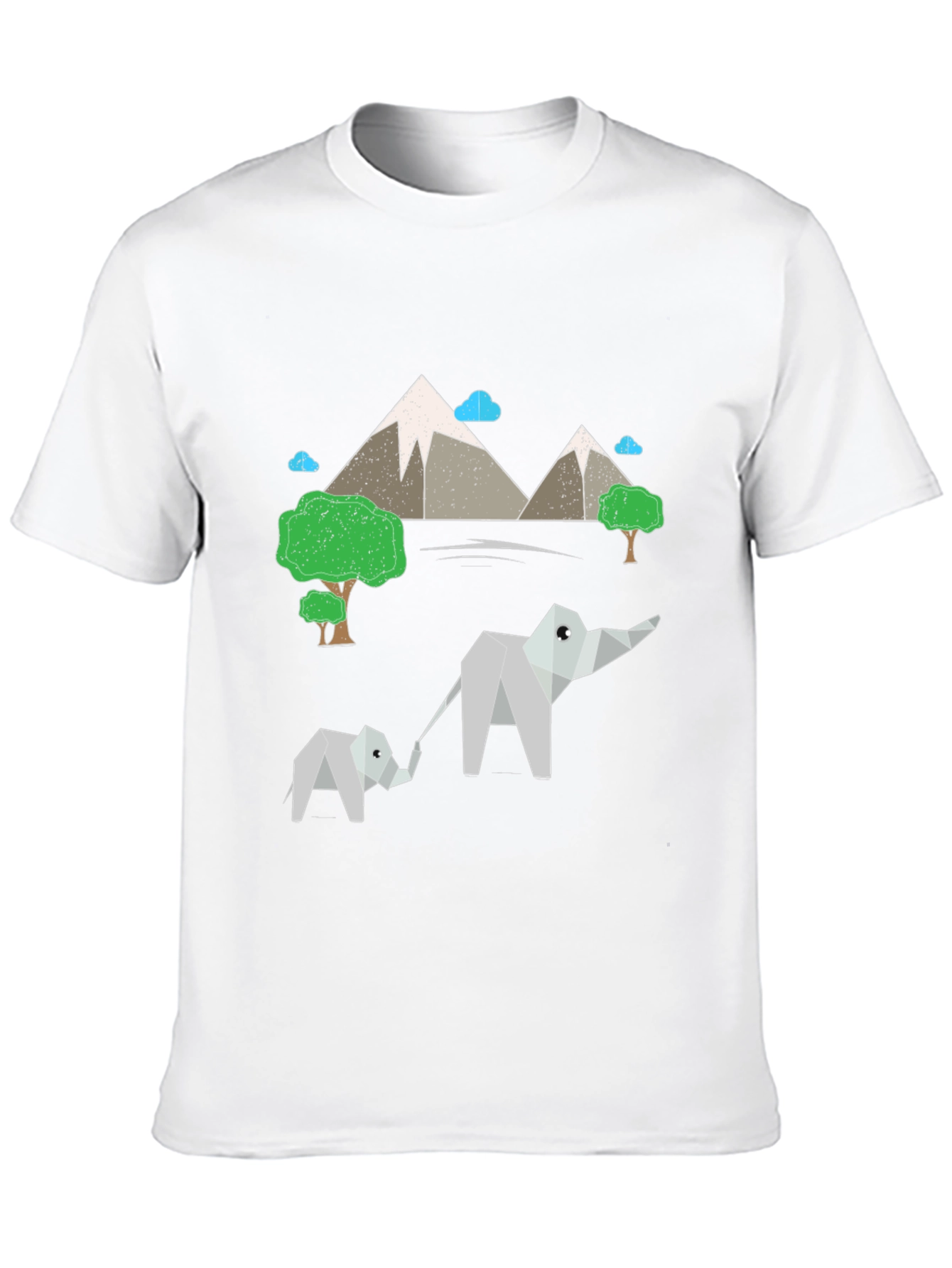 Origami Elephant & Mountain Black T-Shirt