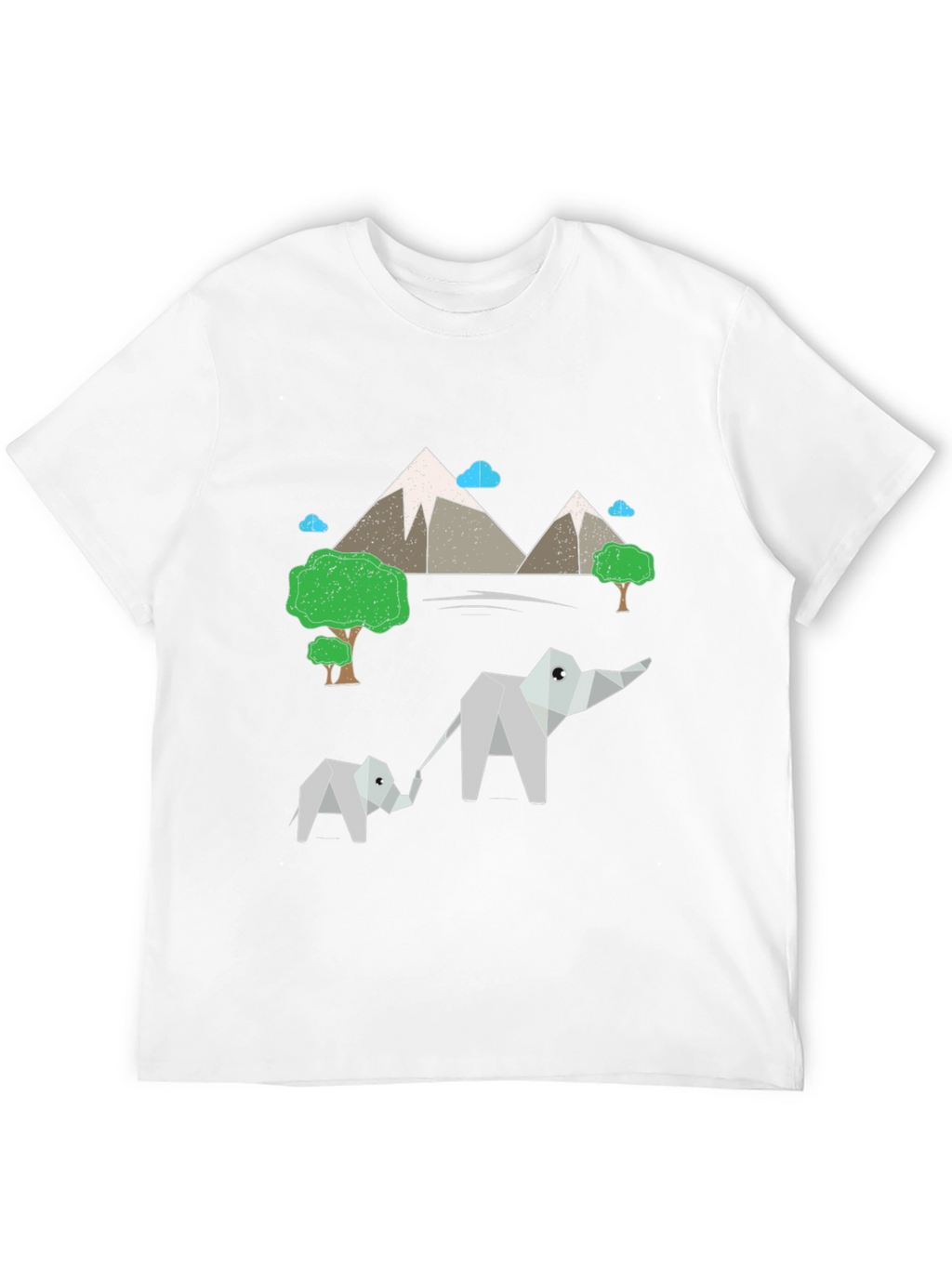Origami Elephant & Mountain Black T-Shirt