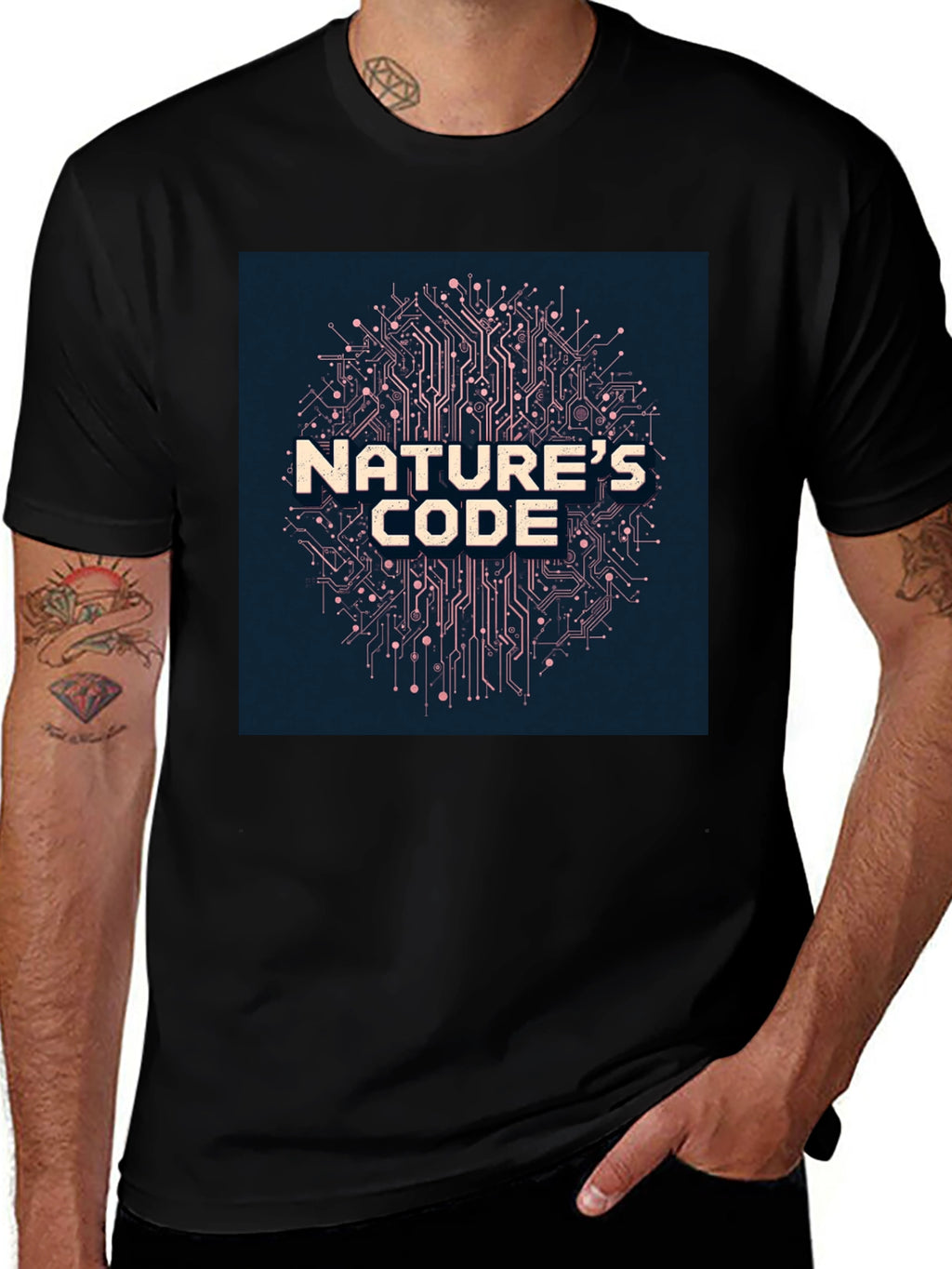 Natures Code Black T-Shirt - Tech Inspired Design