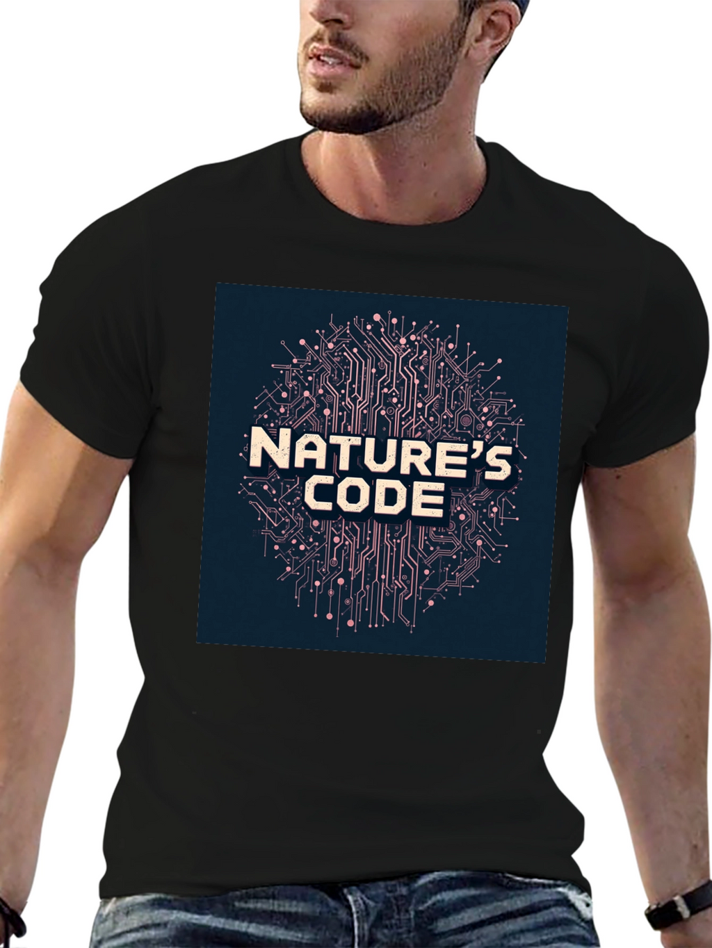 Natures Code Black T-Shirt - Tech Inspired Design
