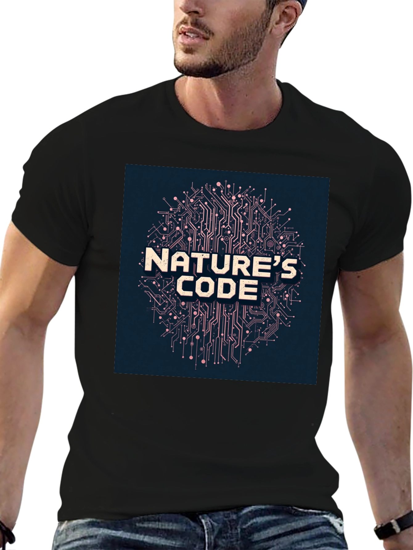 Natures Code Black T-Shirt - Tech Inspired Design