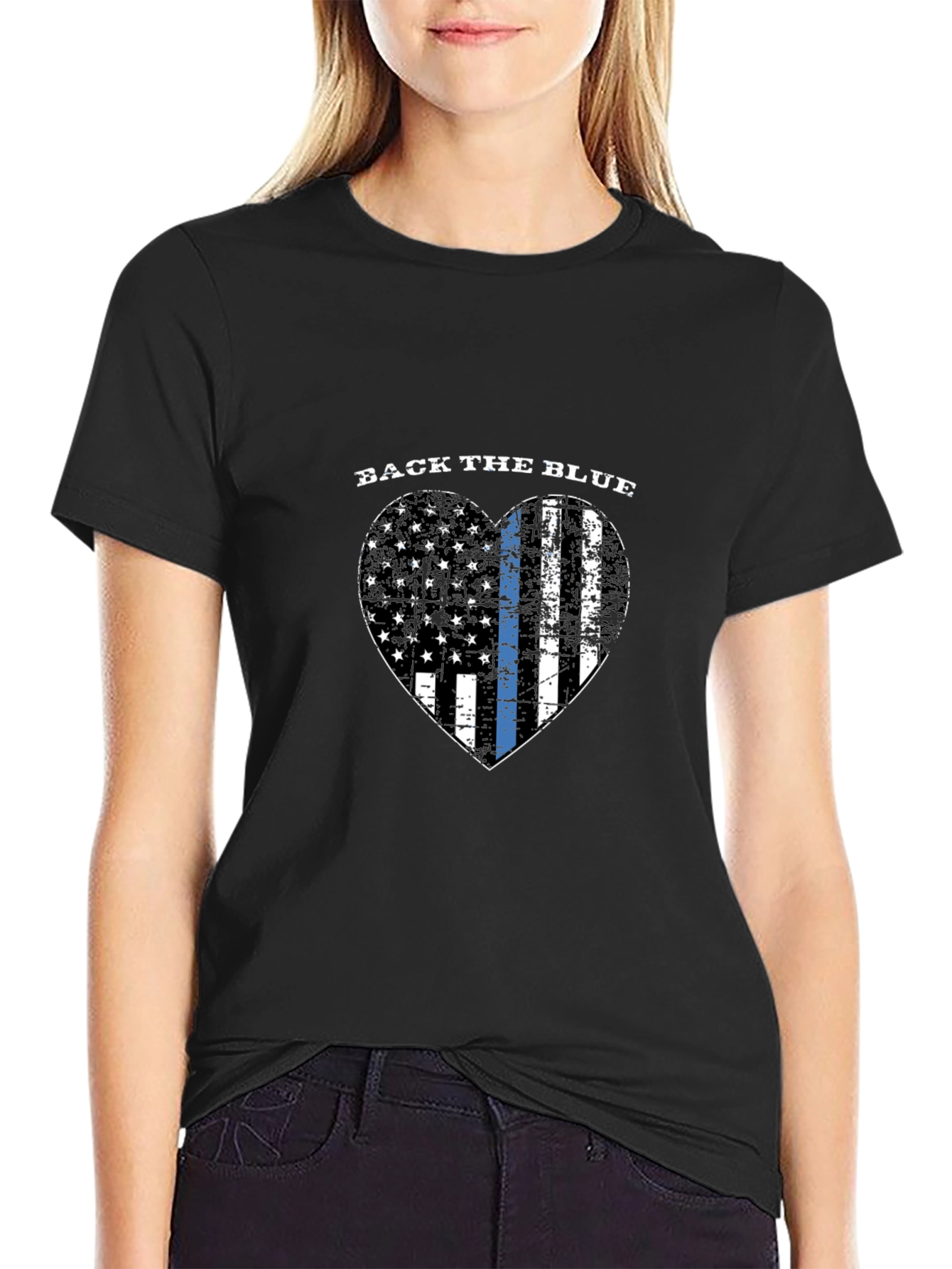 Back the Blue Thin Blue Line Heart Flag T-Shirt