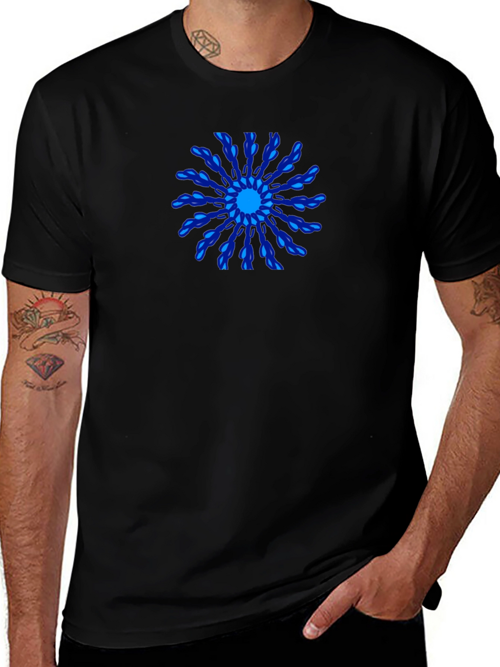 Cool Blue Mandala Black T-Shirt