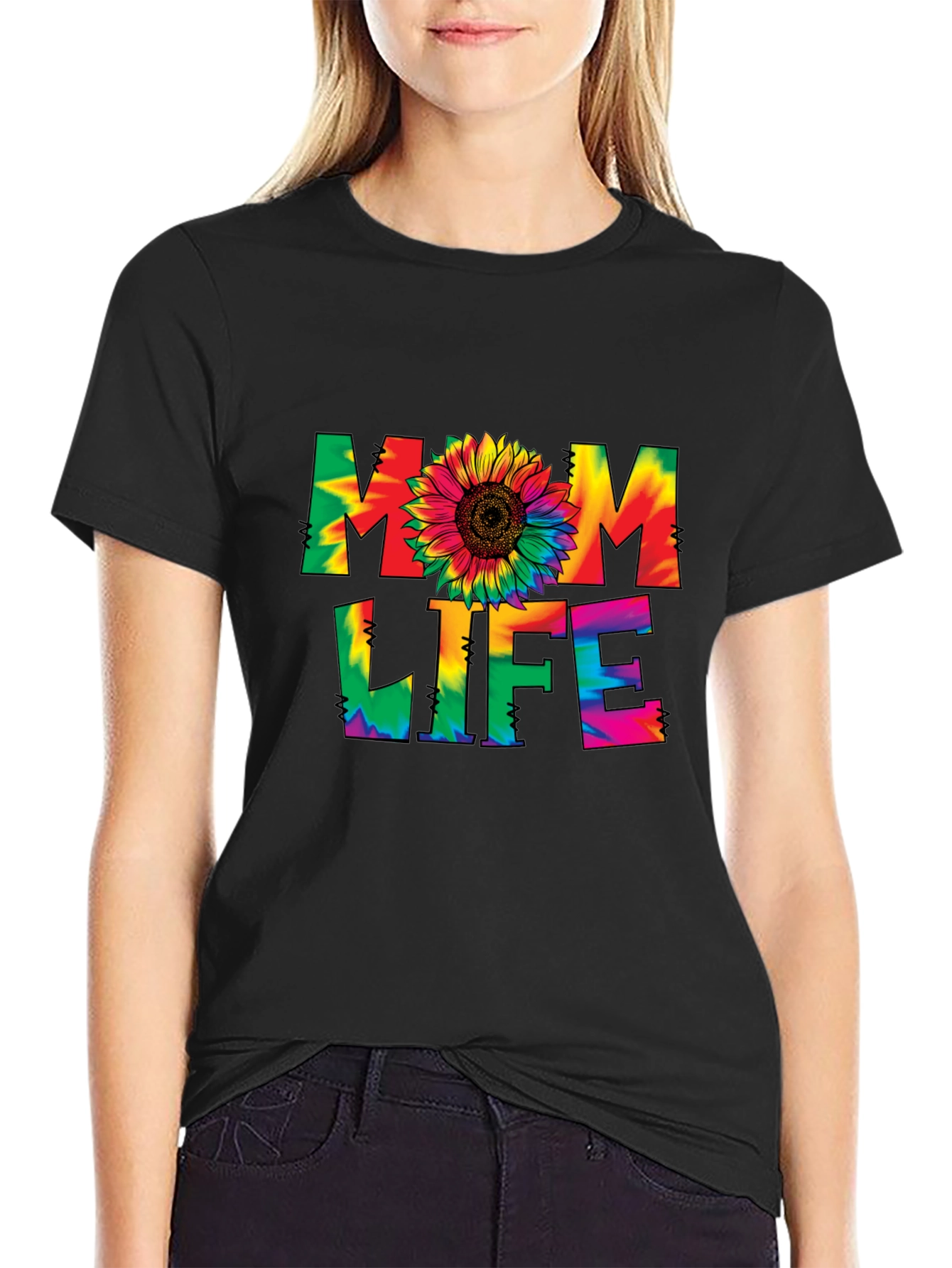 Mom Life Tie-Dye Sunflower Graphic Tee
