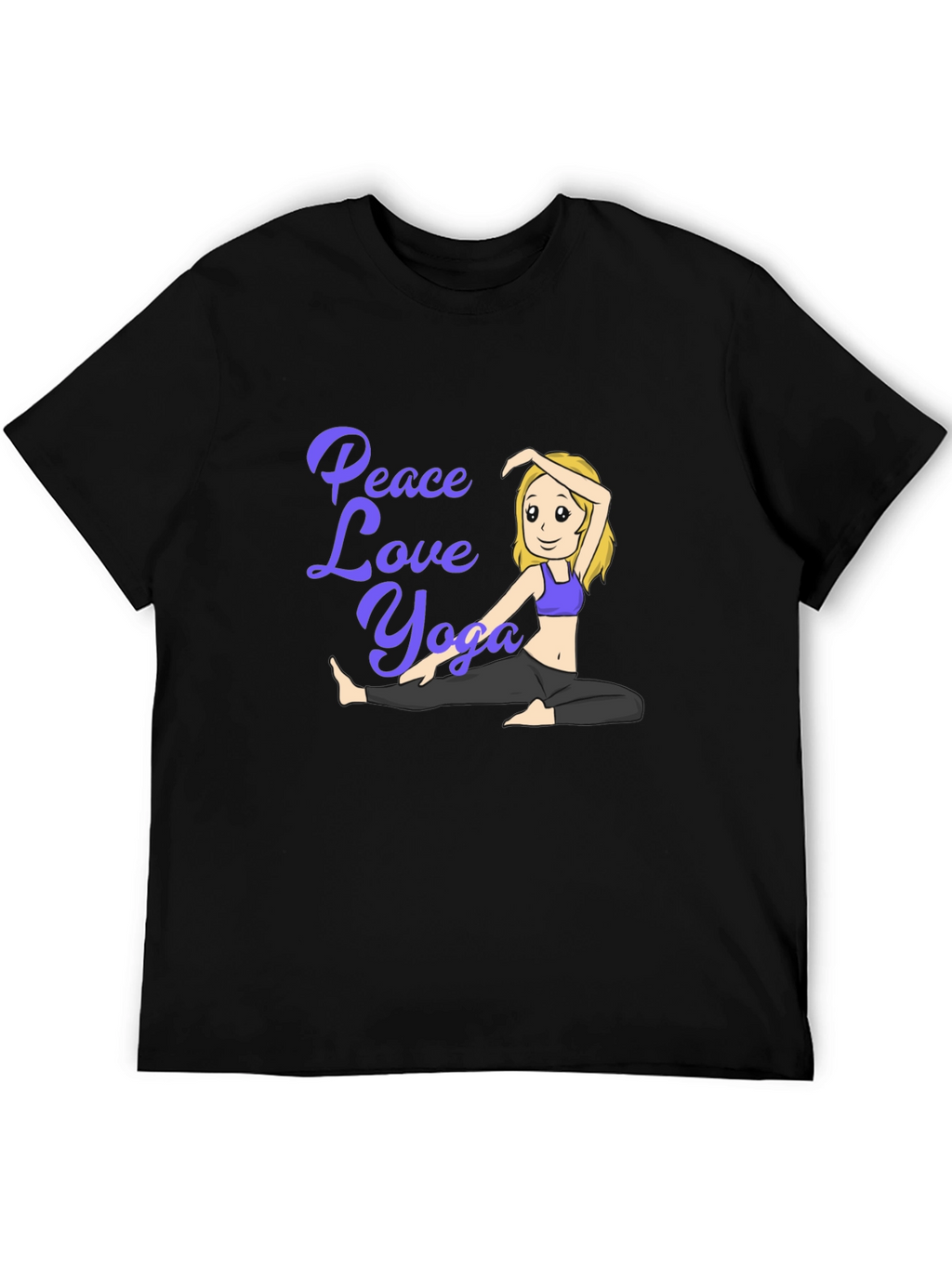 Peace Love Yoga Black T-Shirt - Cartoon Girl
